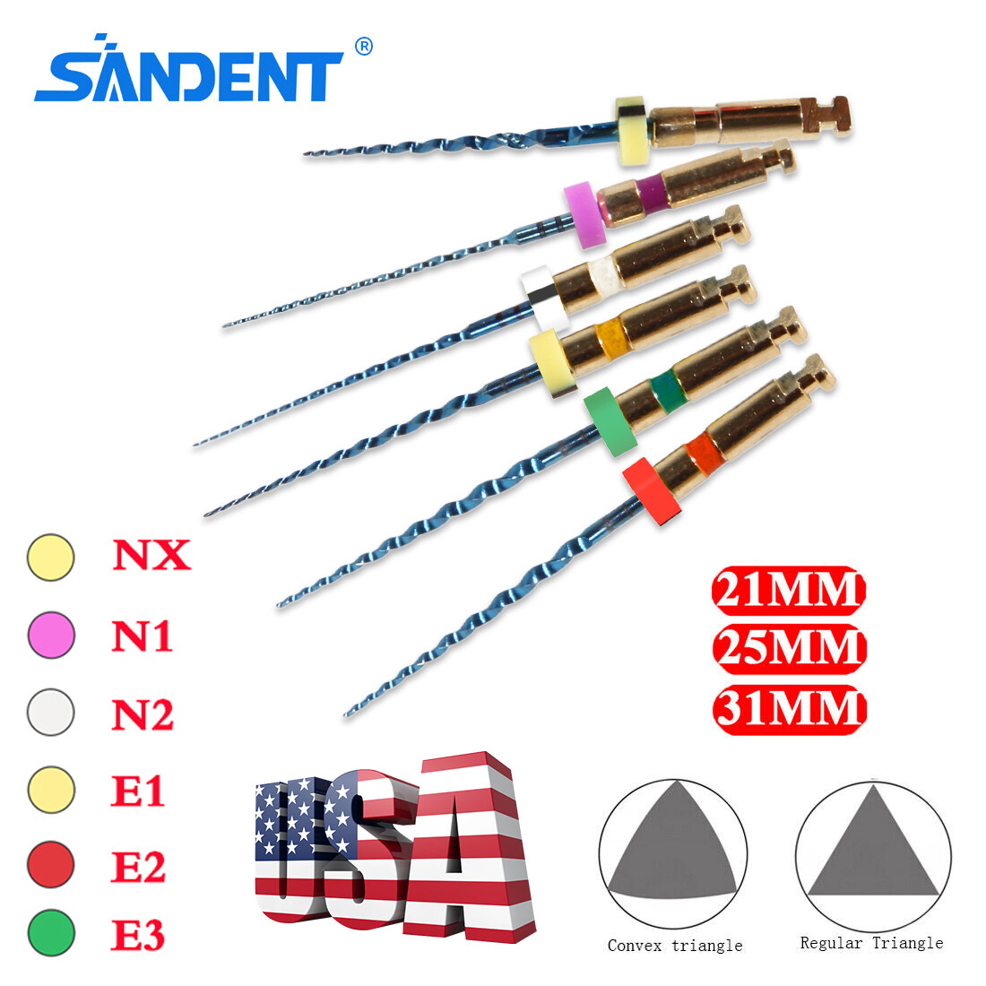 SANDENT Dental Cordless LED 16:1 Endo Motor/ Blue Niti Files Rotary 21/25MM