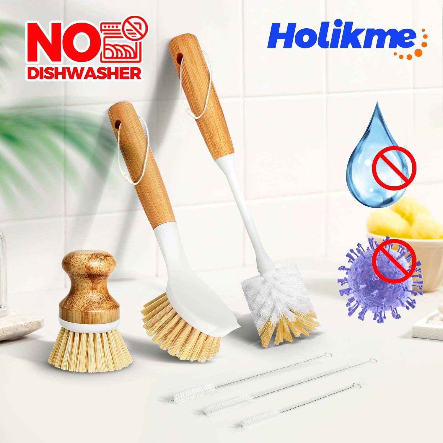 Holikme Yellow 6 Pack Dish Scrub Brush Set Long Handle Multi Cleaning Brushes