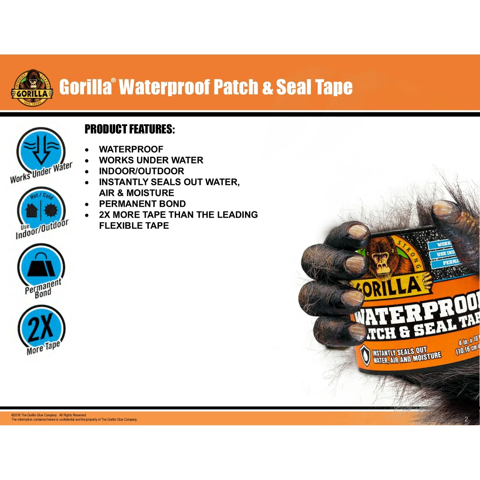 Gorilla Waterproof Patch & Seal Black Tape 4 inch x 10 Foot Roll