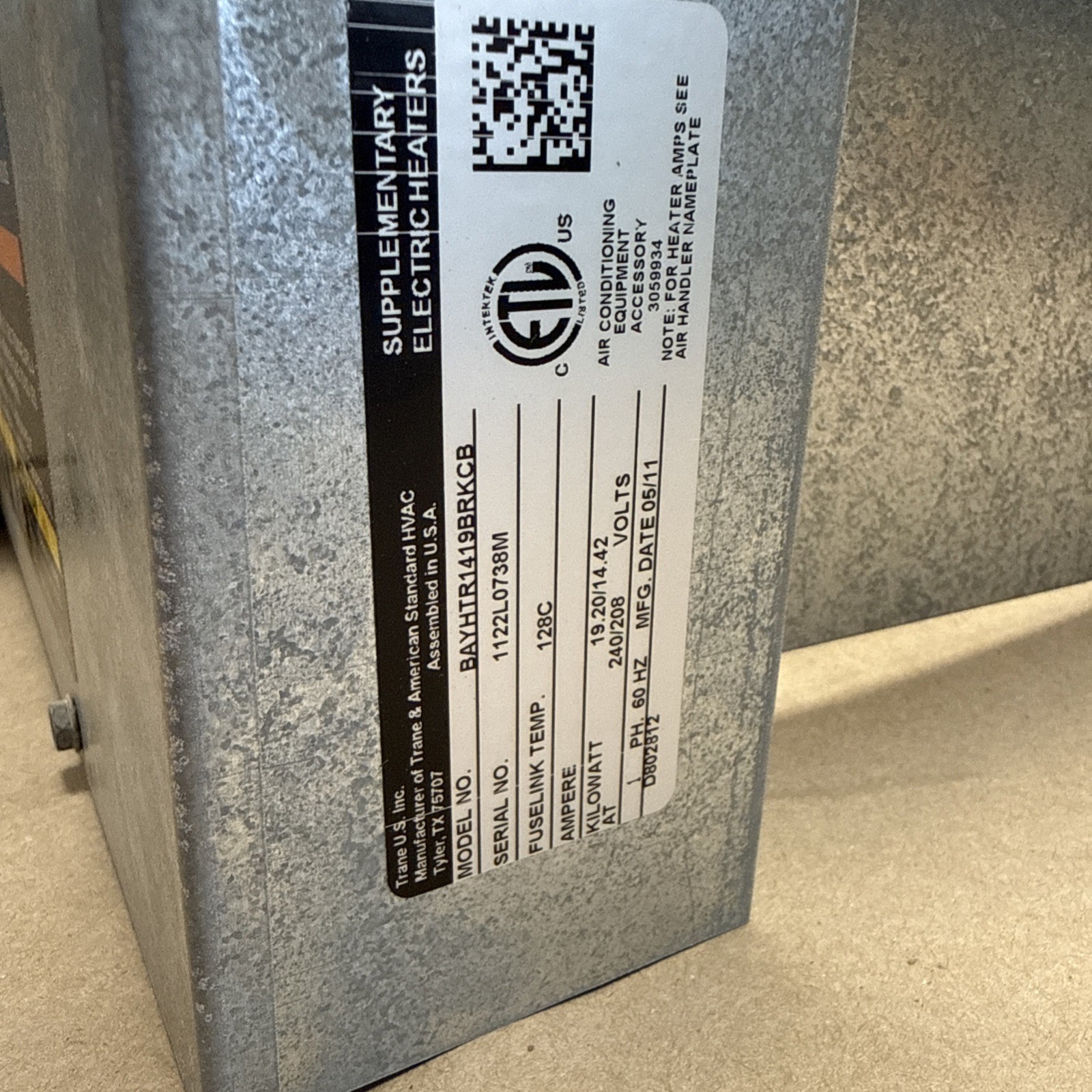 TESTED🔥 Trane BAYHTR1419BRKCB Heat Kit Element American Standard