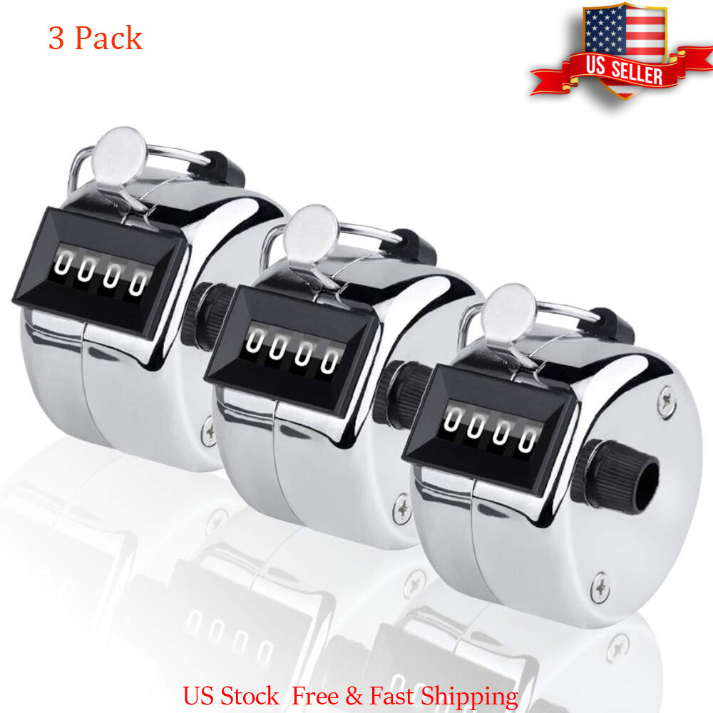 3Pack Hand Tally Counters 4-Digit Lap Trackers Manual Clickers Metal Mechanical