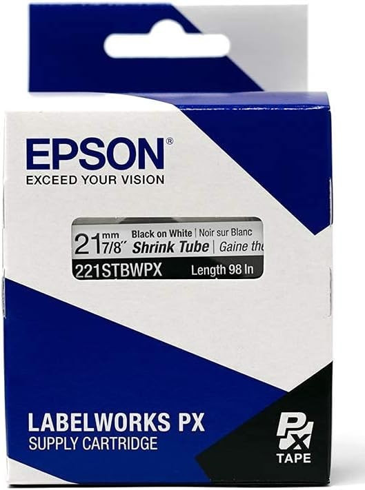 Epson LABELWORKS 221STBWPX Black on White Shrink Tube 7/8″ (21mm) Tape-221STBWPX