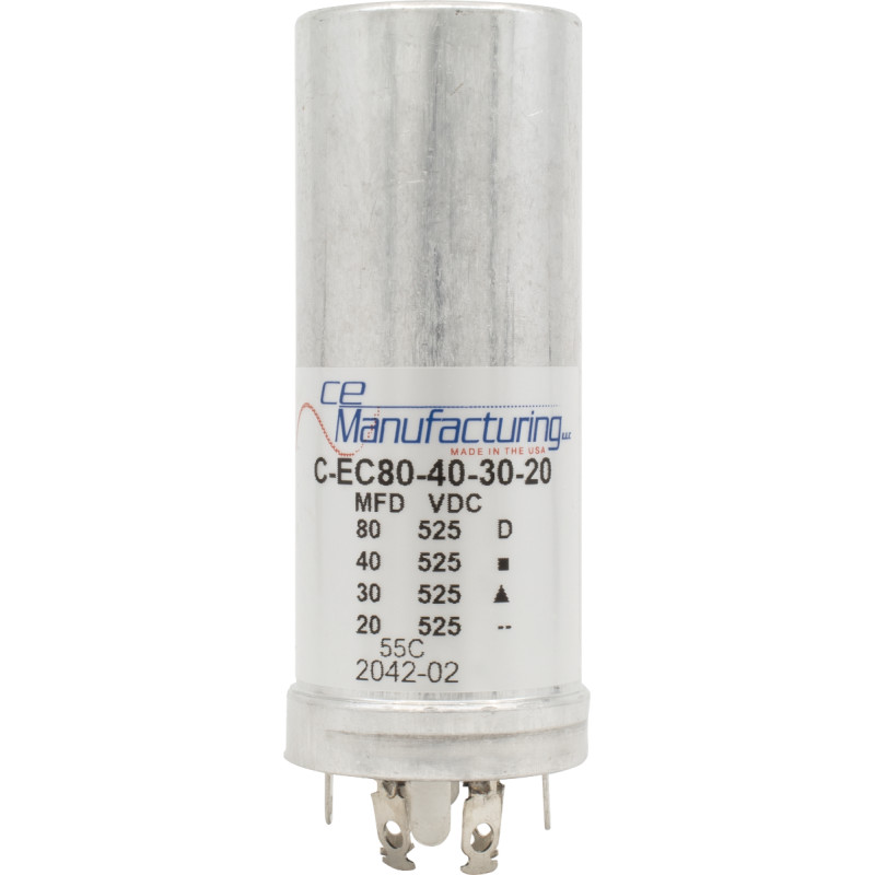 Can Capacitor, CE Manufacturing, 525V, 80/40/30/20 µF