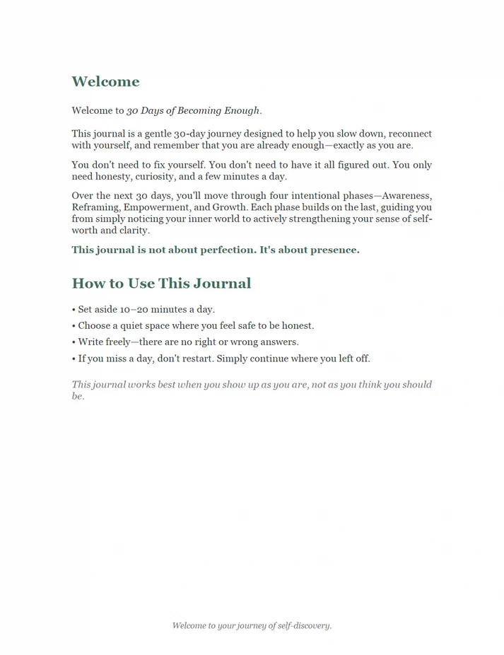 Digital Journal 30 Days To Becoming Enough growth PDF