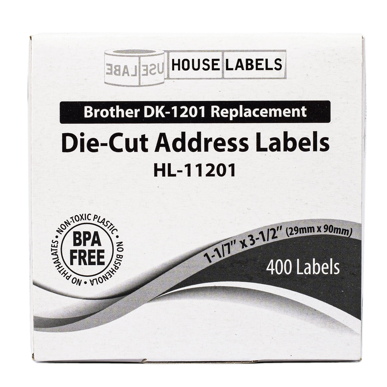 Non-OEM Fits BROTHER DK-1201 Labels (1-1/7″ x 3-1/2″) – (40) Rolls of 400