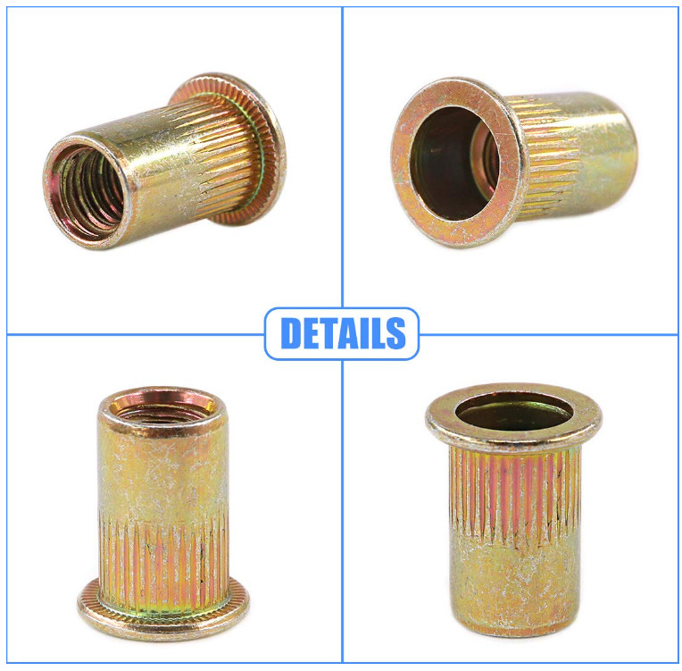 100 Pcs 5/16-18 UNC Carbon Steel Rivet Nut Flat Head Threaded Insert Nutsert SAE