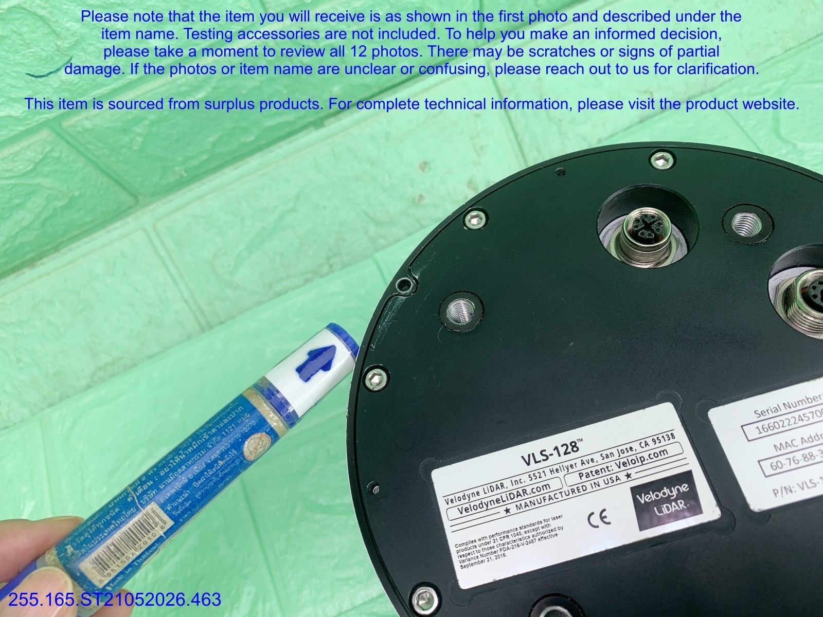 Velodyne VLS-128 LiDAR Sensor MISSING cables as in photos, sn:0025, DHL