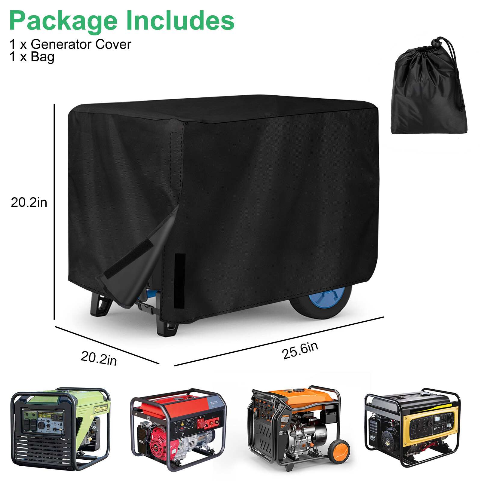 Heavy Duty Universal Generator Cover 210D Waterproof 20*20*26in for 5000-10000W