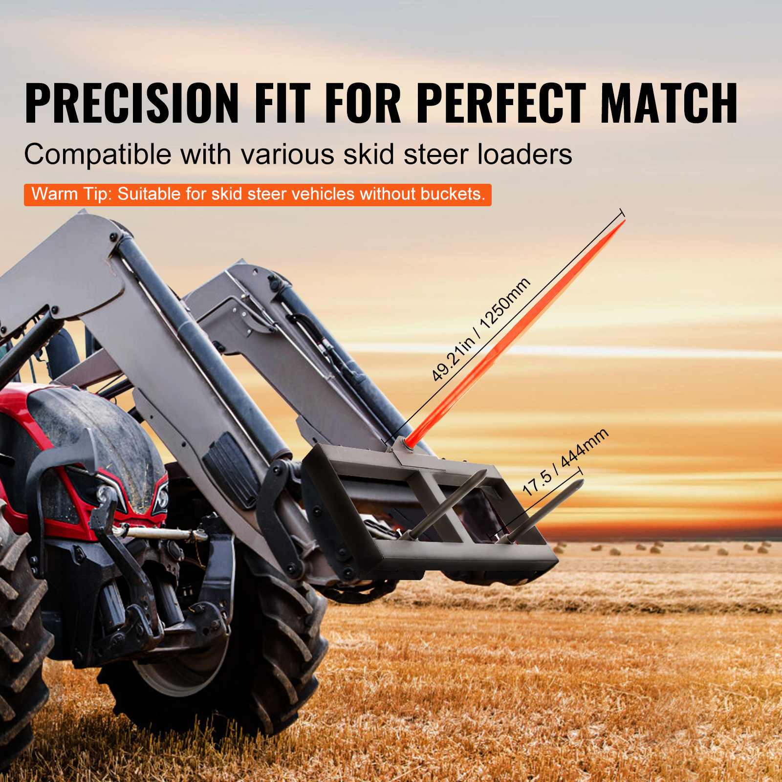 VEVOR 49″ Hay Spear Bale Spears Skid Steer Loader Tractor Attachment 1600lbs