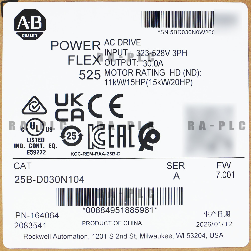 New Sealed Allen-Bradley 25B-D030N104 PowerFlex 525 15kW 20Hp AC Drive 3 Phase