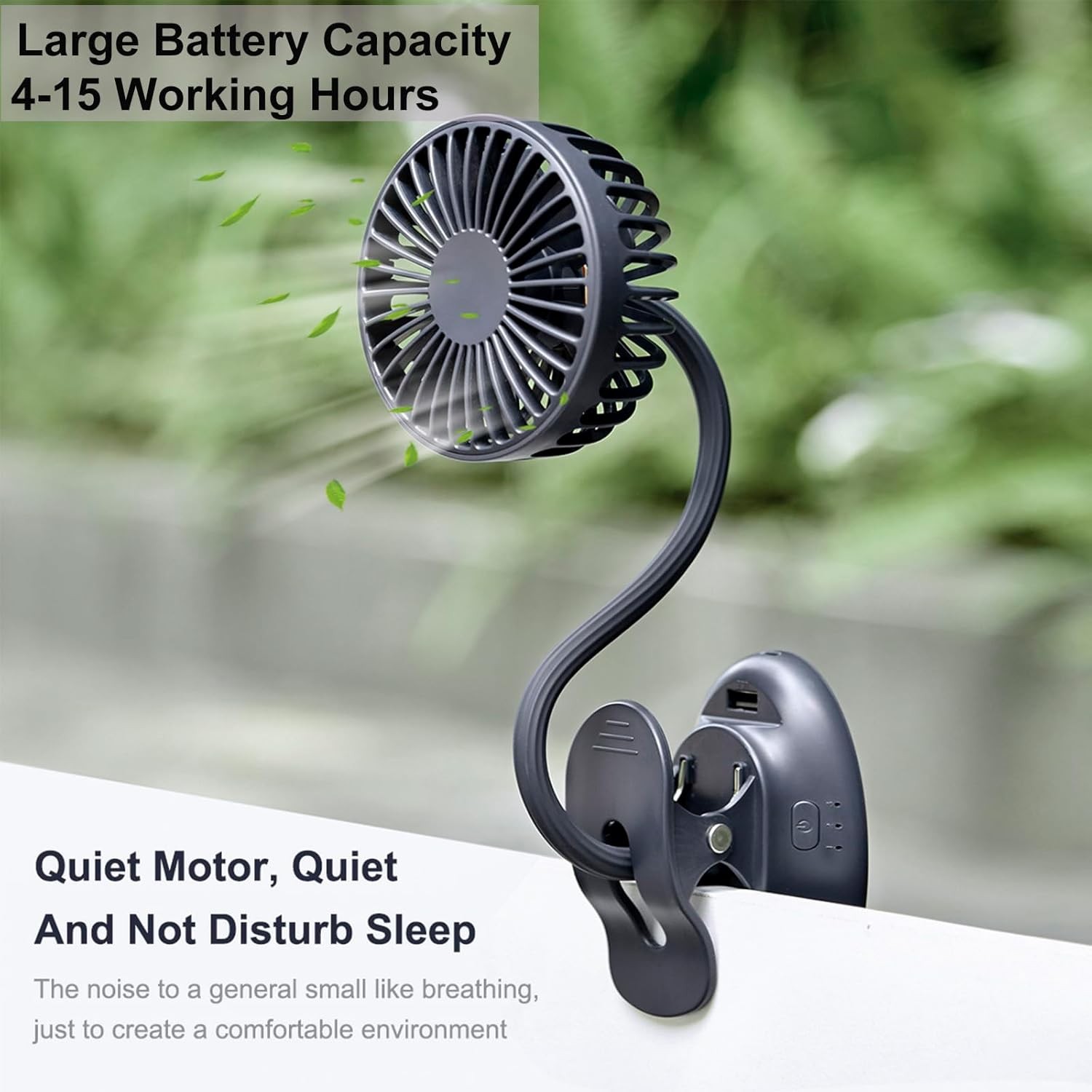 Clip On USB Mini Desk Fan with Emergency Power Bank 3 Speed Black