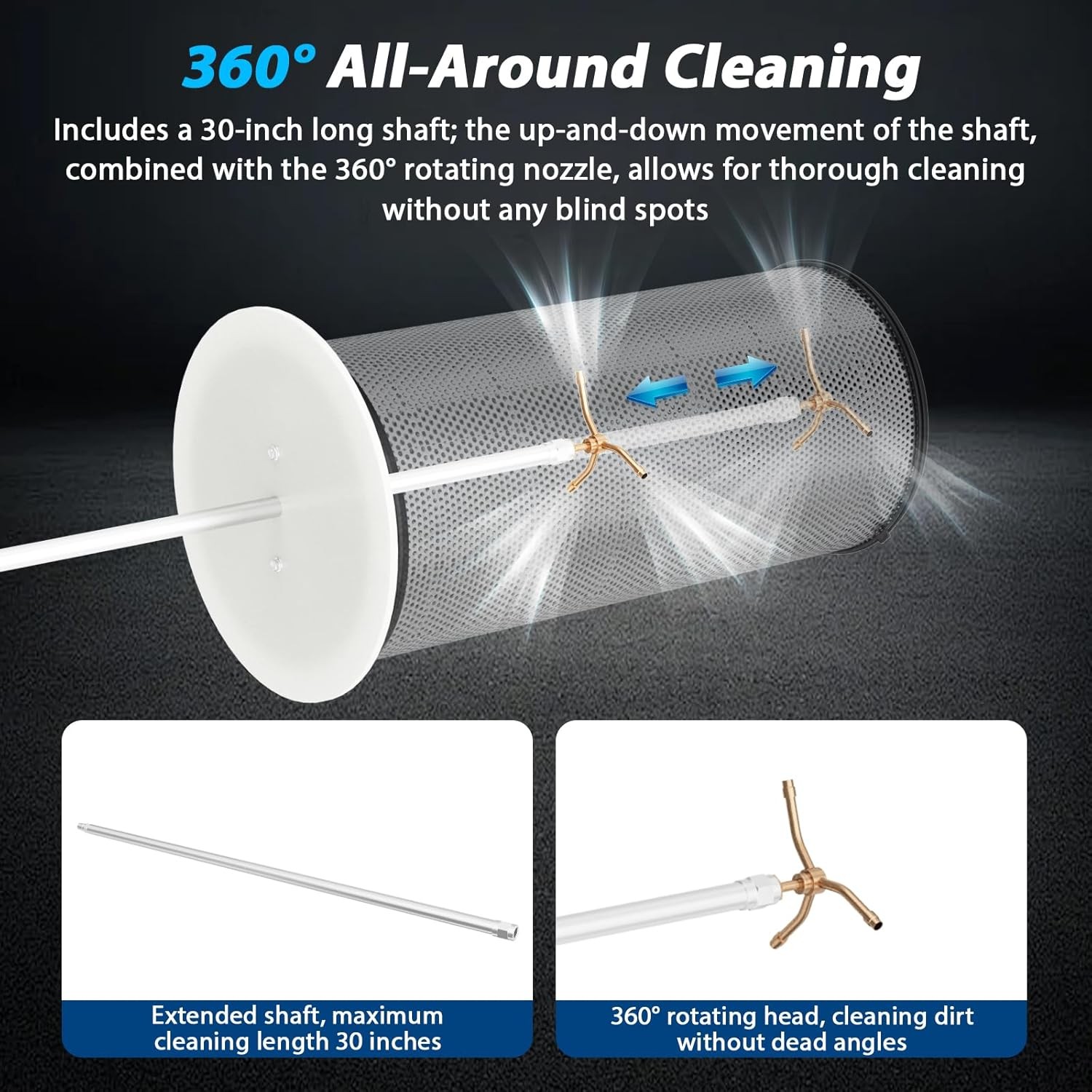 360° Rotating Compatible with Filter Cleaner with Air, All-around cleaning