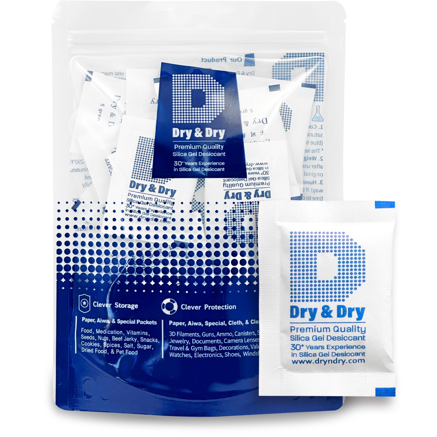 5 Gram [50 Pack] “Dry & Dry” Silica Gel Desiccant Packets – Rechargeable Cloth