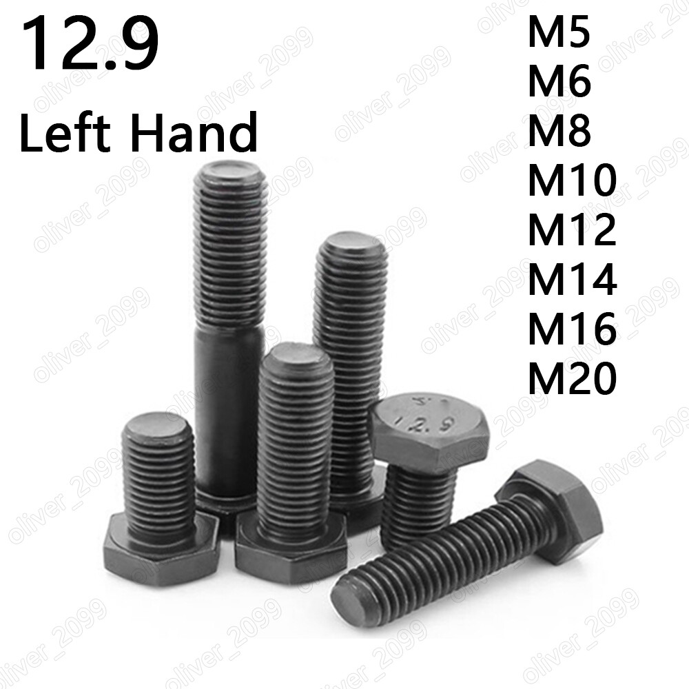 Black 12.9 Steel Hexagon Head Screws Left Hand Thread M5 M6 M8 M10 M12 M14-M20