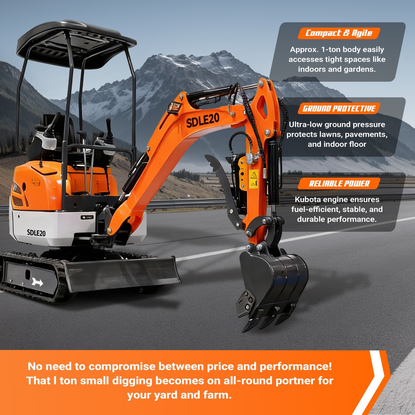 20HP Kubota EPA Mini Excavator | Hydraulic Thumb, Side Tilt & Wide Tracks