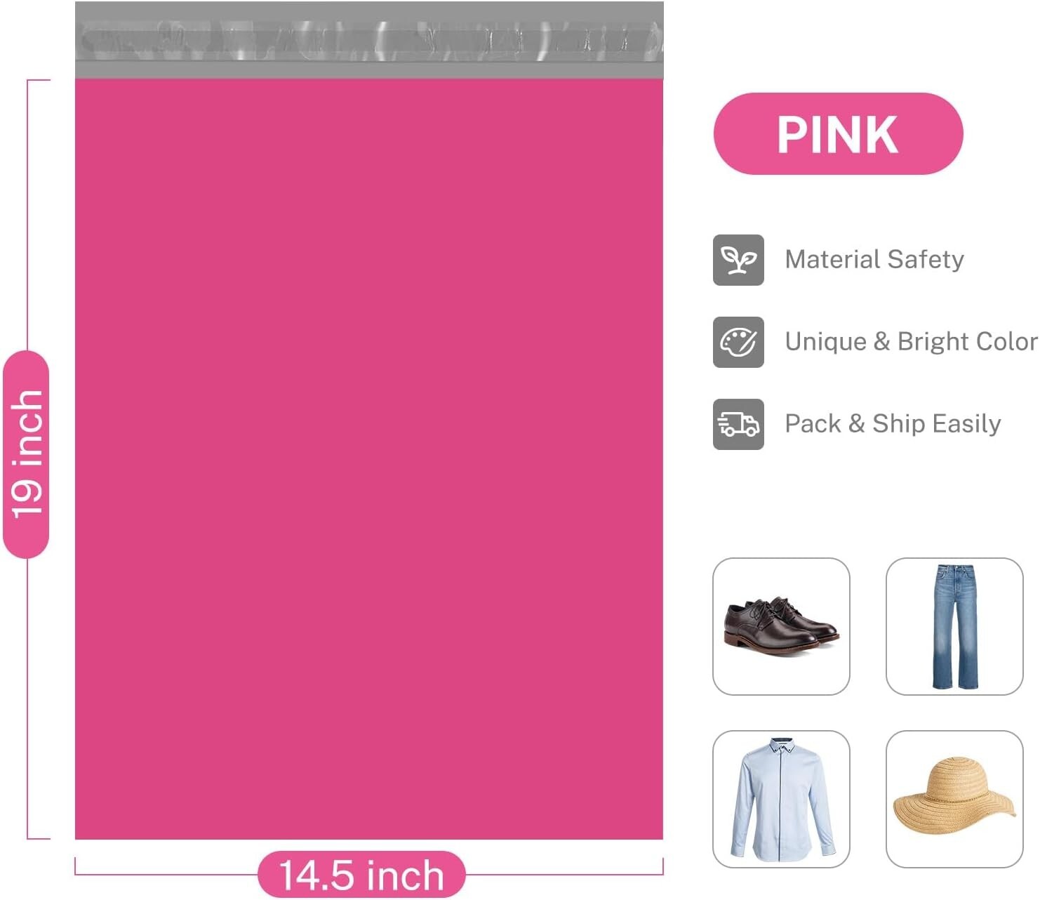 500 Poly Mailers 14.5×19 Large Shipping Bags for Clothing Mailing Poly Bags Pink