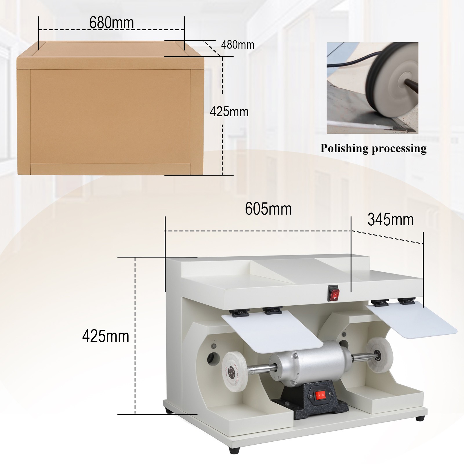 Dental Lab 550W Polishing Lathe Machine 2800rpm with LED Light 2 Big Covers USA