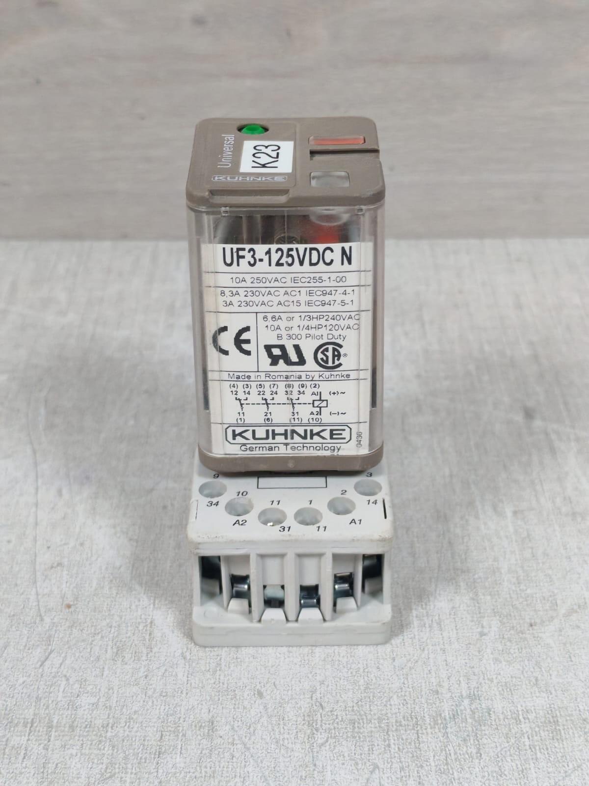 LOT 2PCS KUHNKE UNIVERSAL UF3-125VDC N RELAY WITH BASE 10A 250VAC