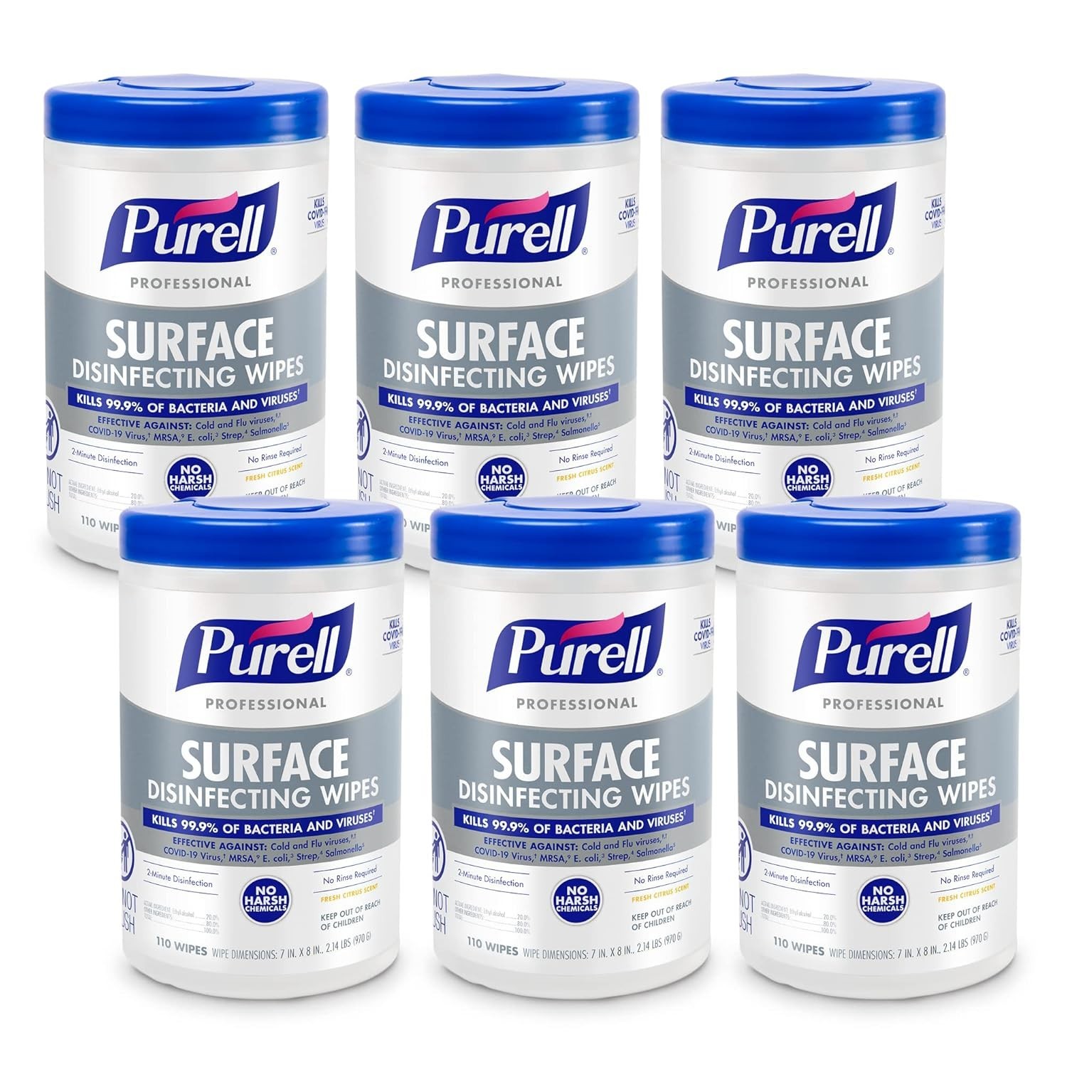 Pack of 6 Surface Disinfecting Wipes Citrus Scent, 110 Count Canister BB 12/2024
