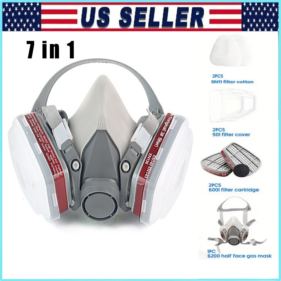 7in1 Half Face Gas Mask 6200 Respirator Safety Protect Painters Respirator