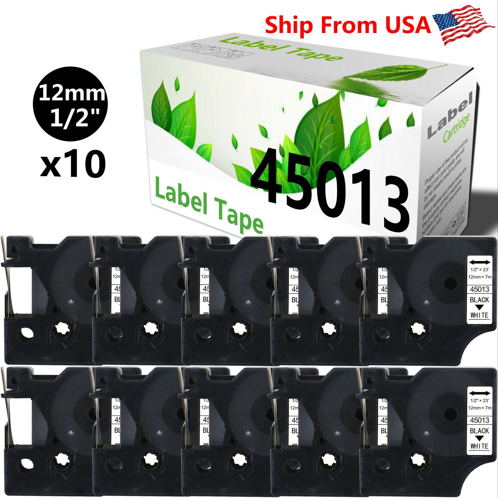 10 Pack 45013 Label Tape Compatible for Dymo Label Point 100 150 200 250 300 350