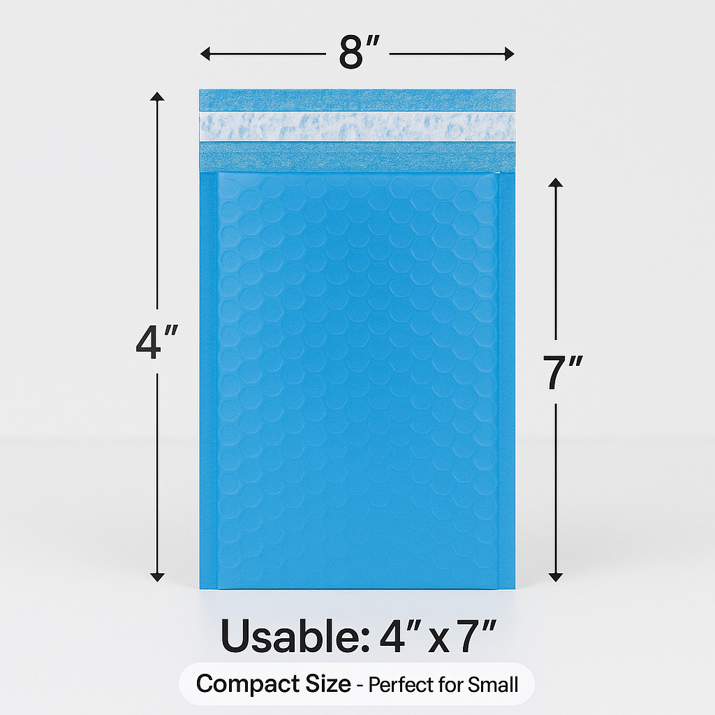 BubbleBox Blue #000 4×8 Poly Bubble Mailers Self Seal Padded Envelopes 4×7
