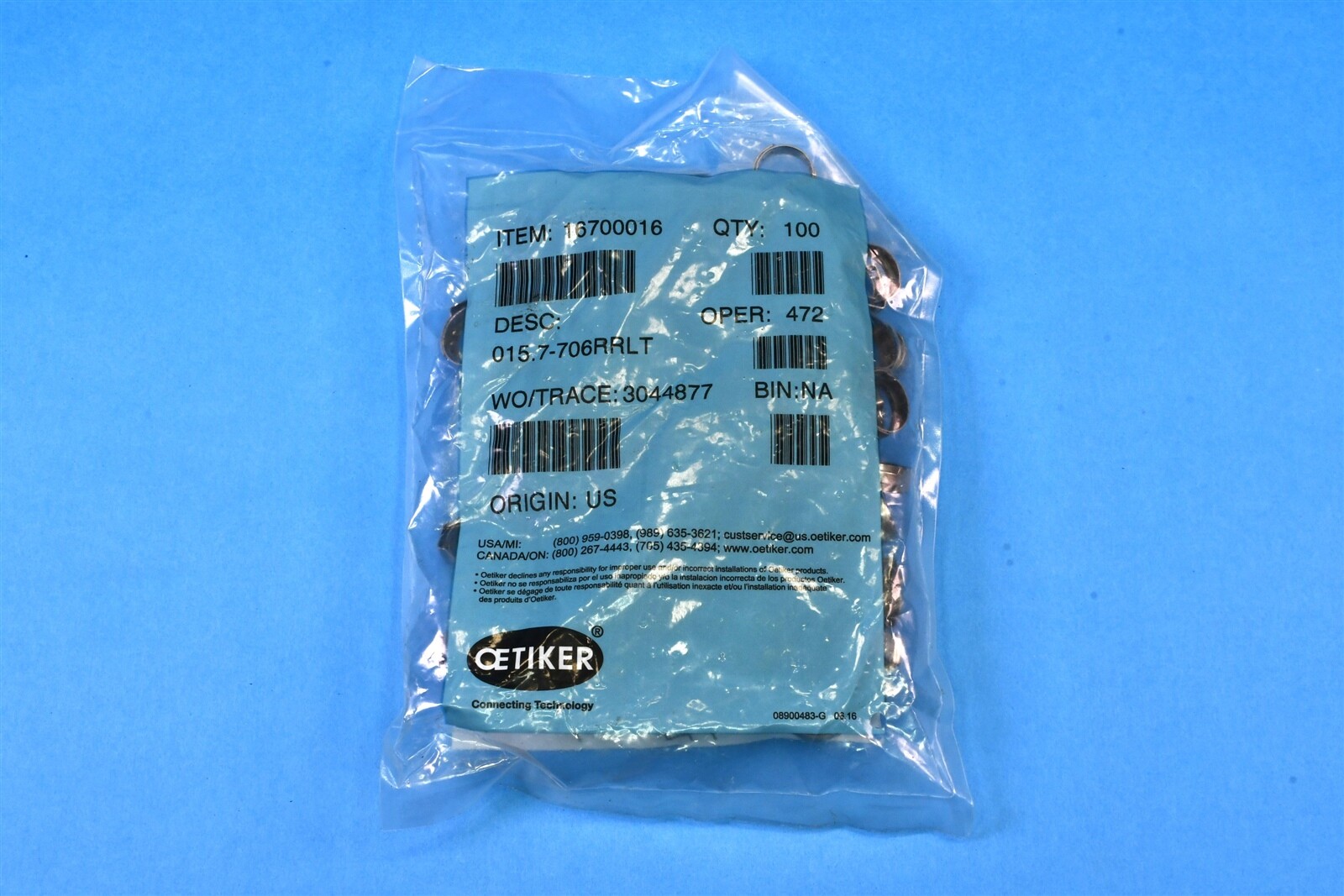 100 OETIKER One Ear Stepless Clamp 304 Stainless Steel 13.2mm – 15.7mm 16700016