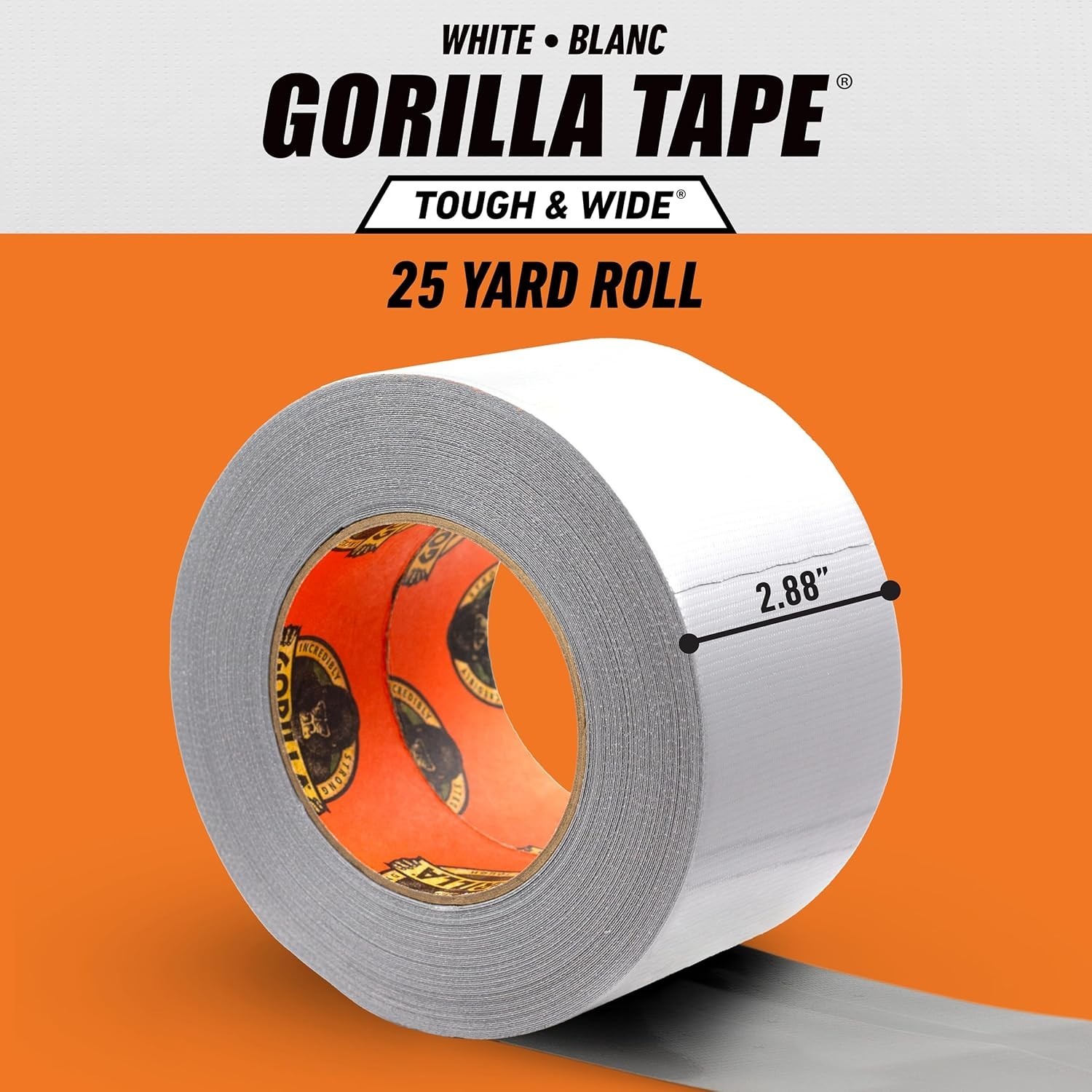 Gorilla Tape Tough & Wide, White Tape, 2.88″ x 25 yd (Pack of 1) – Heavy Duty an