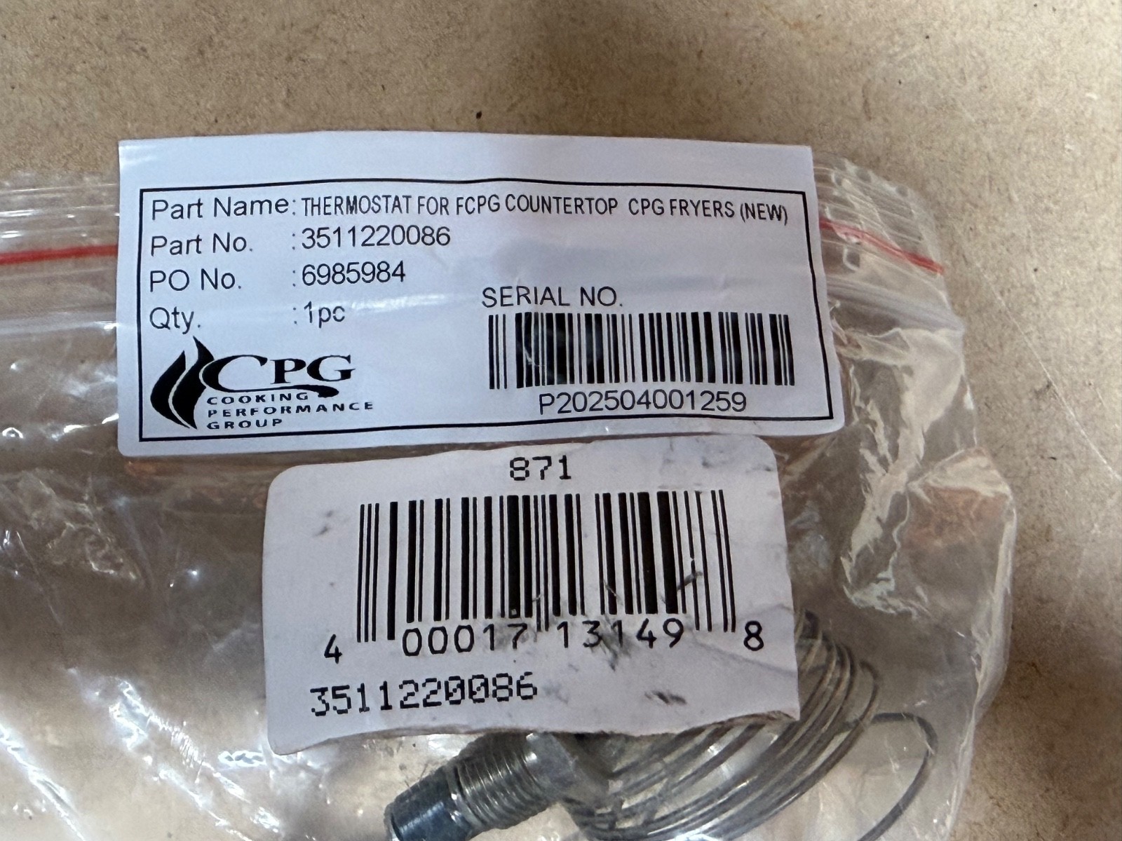 Cooking Performance Group 3511290238 High Limit Thermostat for Fryer FCPG Series