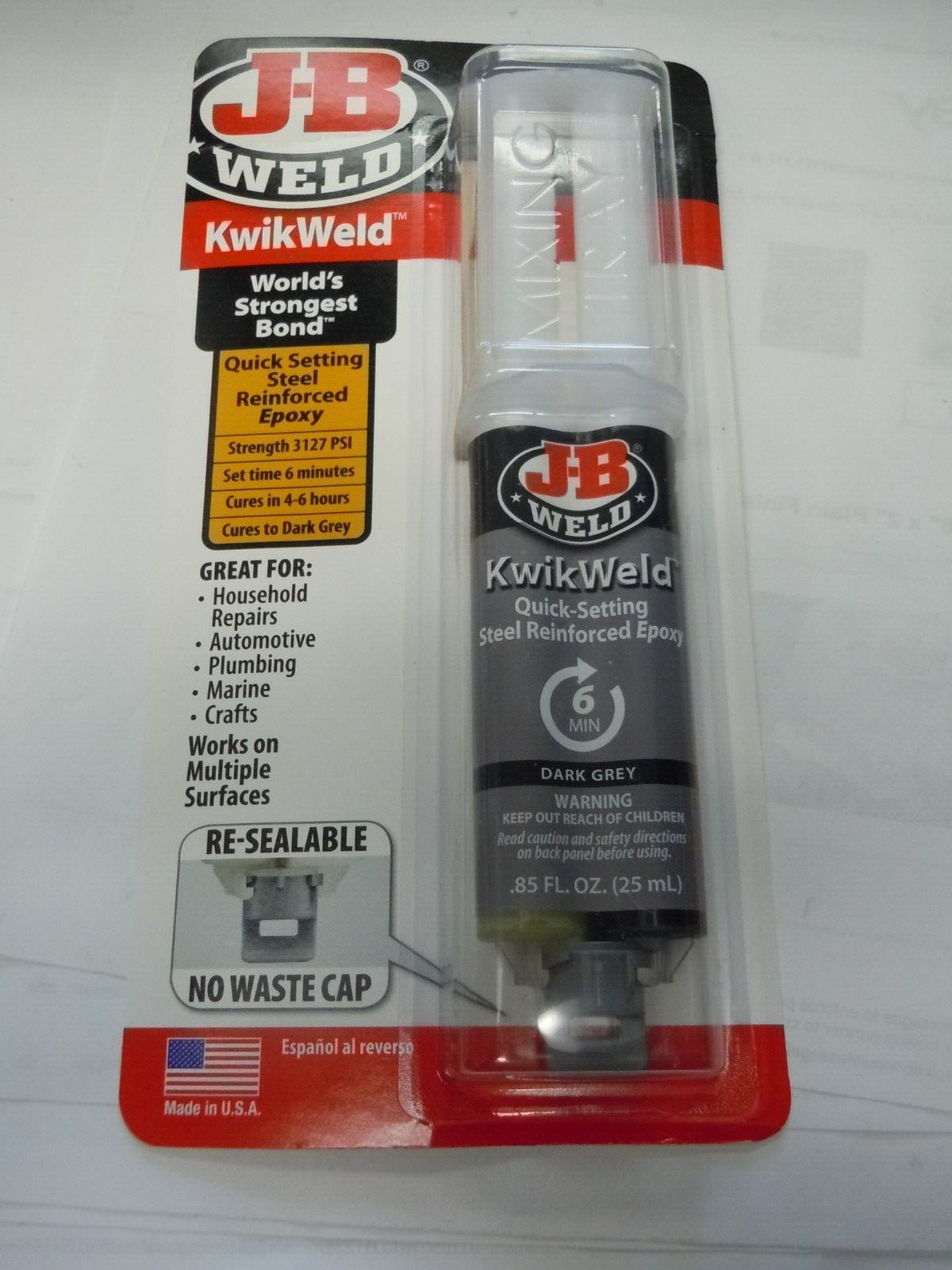 J-B Weld 50176 KwikWeld Steel Reinforced Epoxy Syringe – Dark Grey – 25 ml,Black
