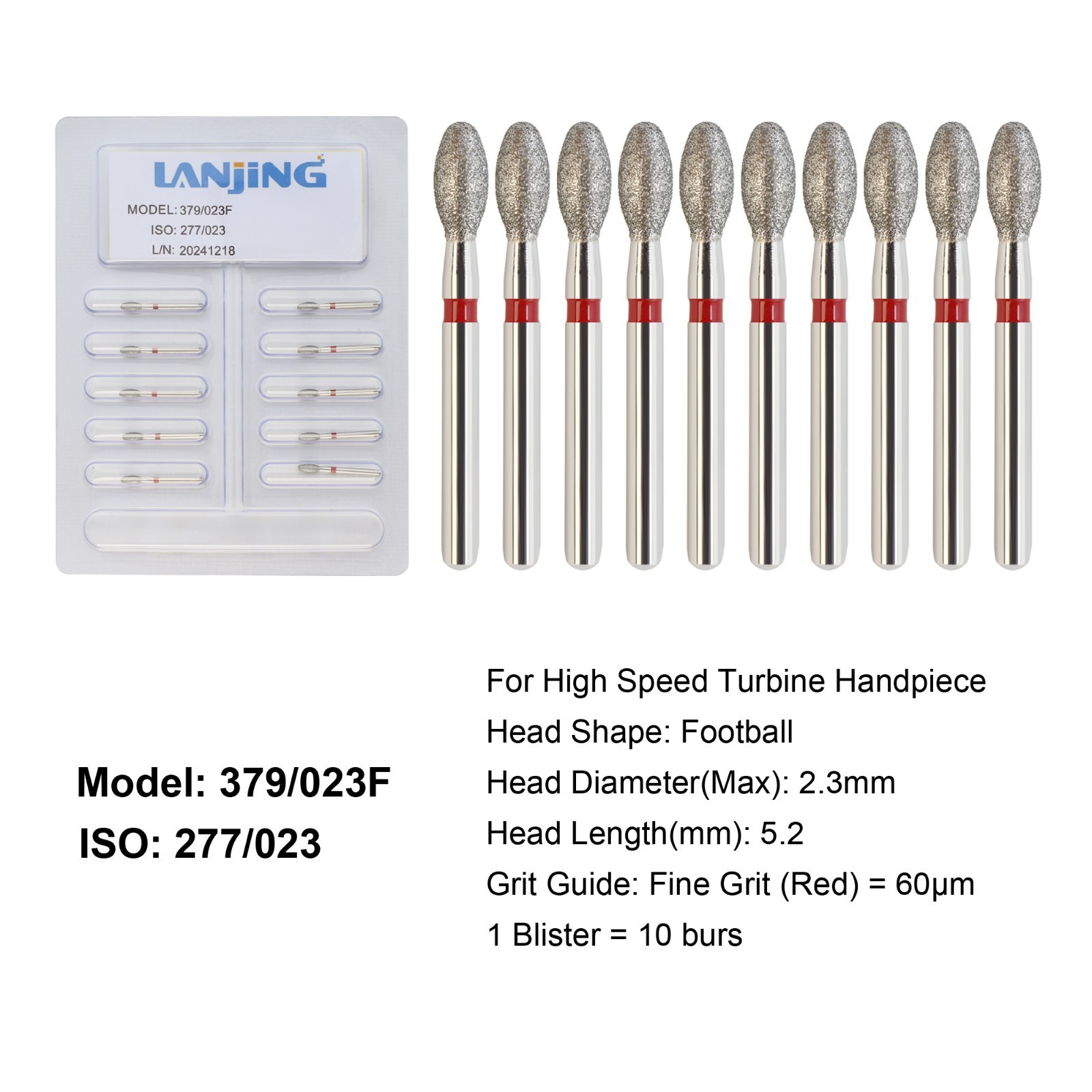 Dental Diamond Burs Football Round End Taper Coarse Fine FG High Speed 856 850