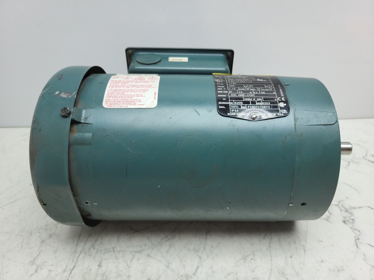 Baldor VUHM3538 .5 Hp 1740 Rpm 3Ph 60Hz 56C TEFC Industrial Motor Used