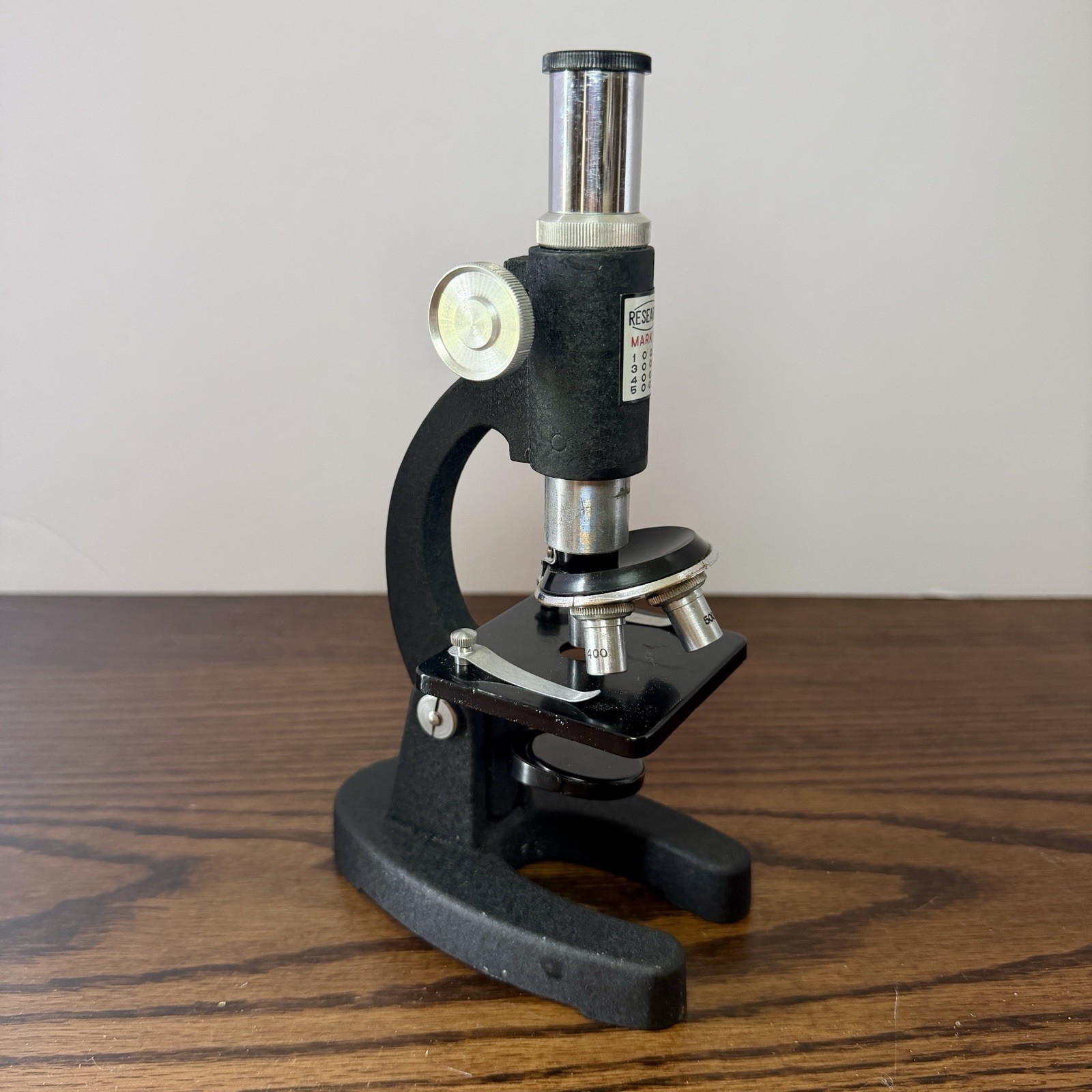 Vintage Research Mark XII No. 1930 Turret Microscope w/ Wood Case & Original Box