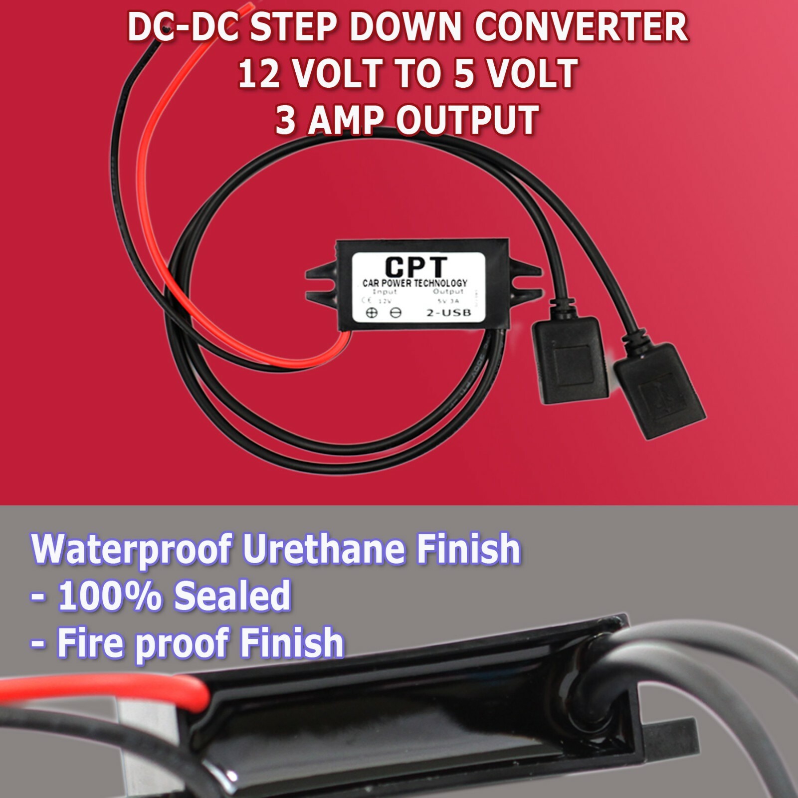 US DC-DC 12V to USB 5V 3A Converter Regulator Step Down for Car GPS Smartphone