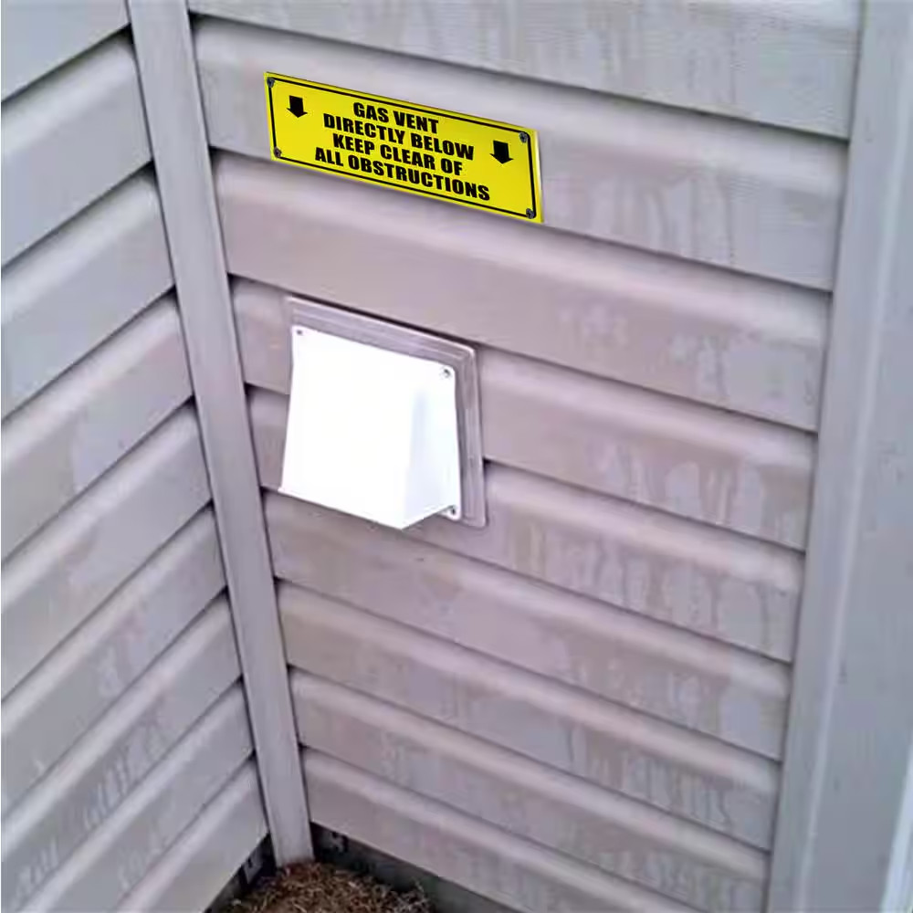 3 In. X 7 In. Yellow Gas Warning Sign Gas Vent Directly below Keep Clear of All