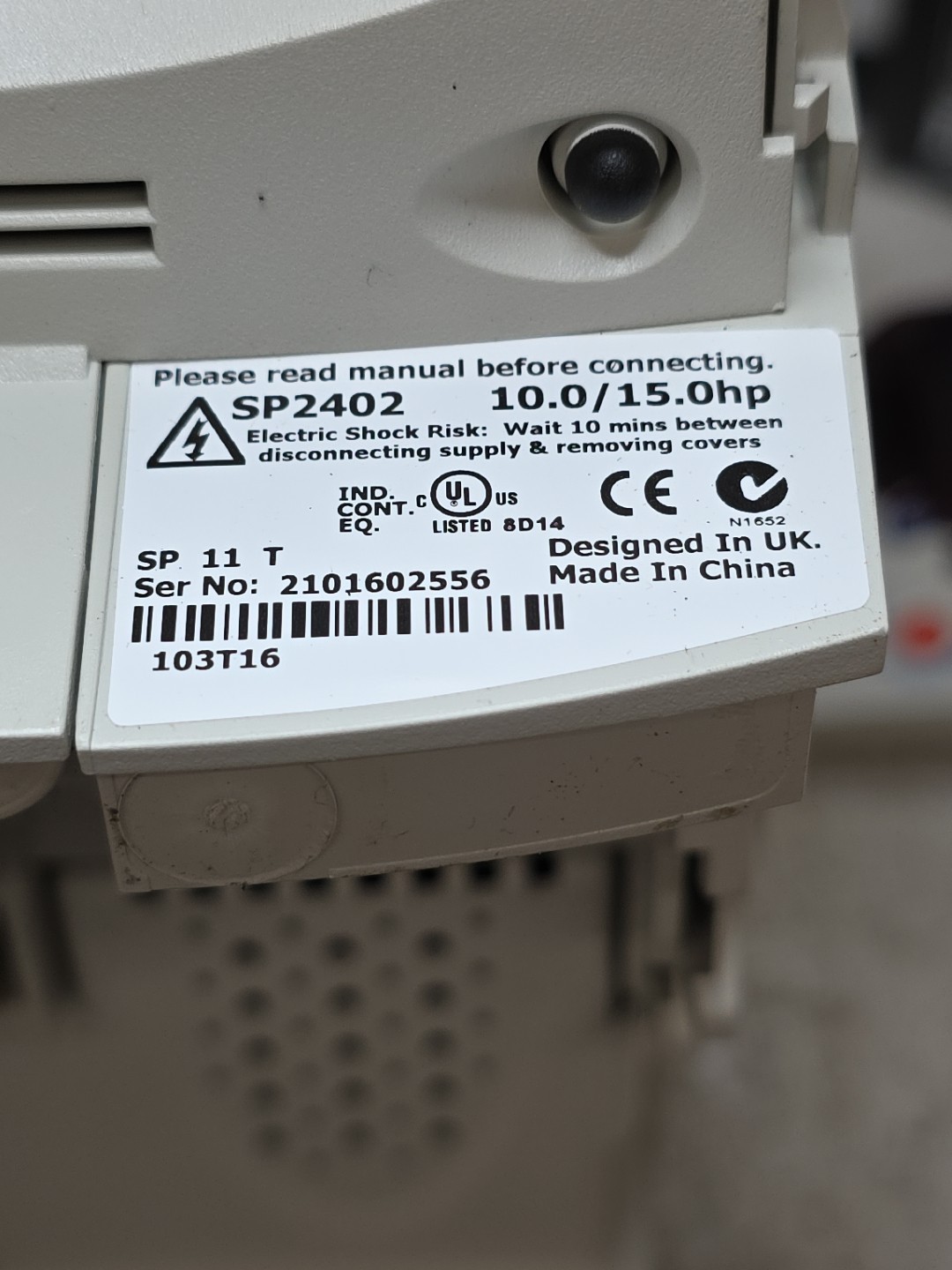 Control Techniques SP2402 Emerson Unidrive 10.0/15.0 hp USED IN EXCELLENT COND