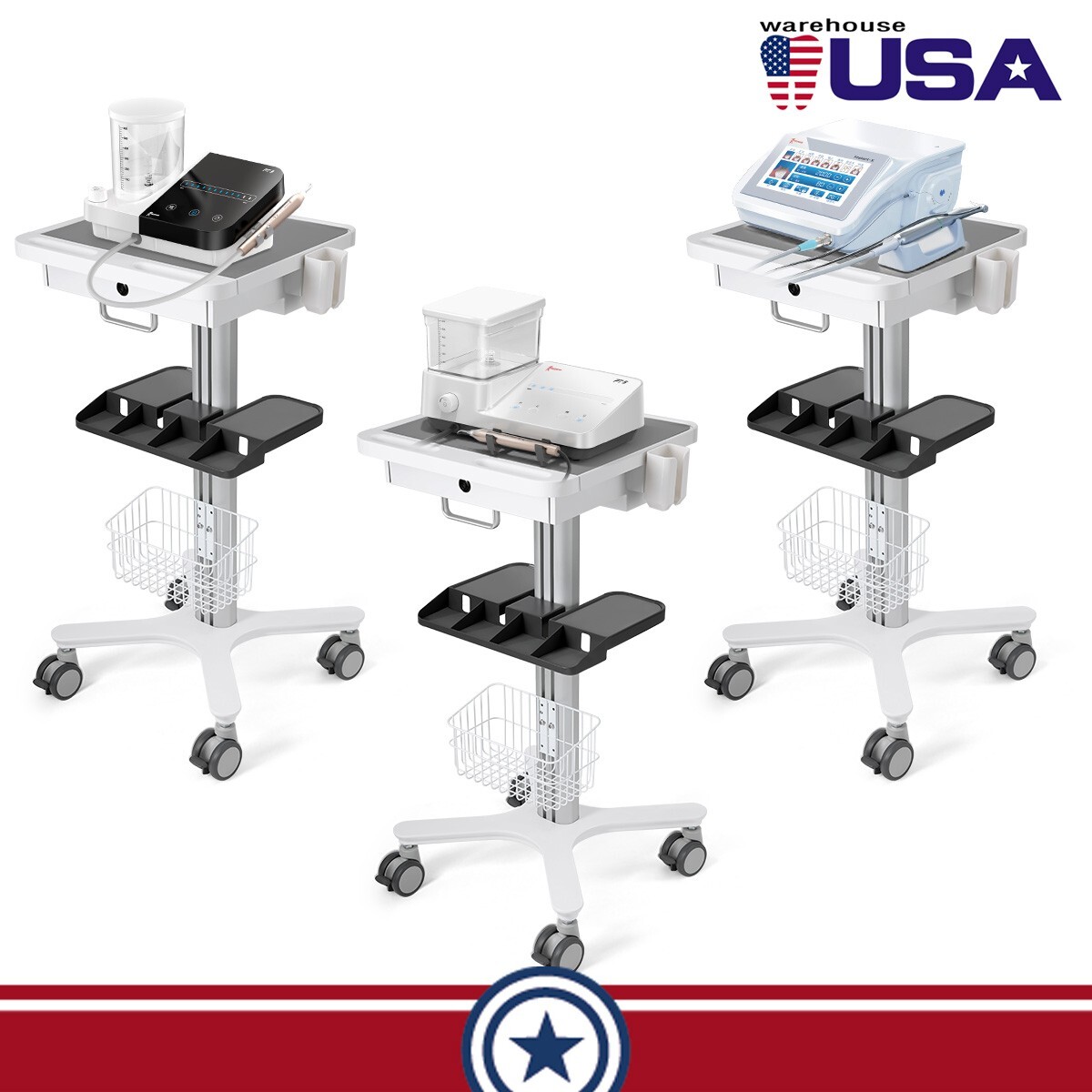 Dental Mobile Implant Endo Utility Cart Storage Cabinet Drawers /3 Layer Trolley