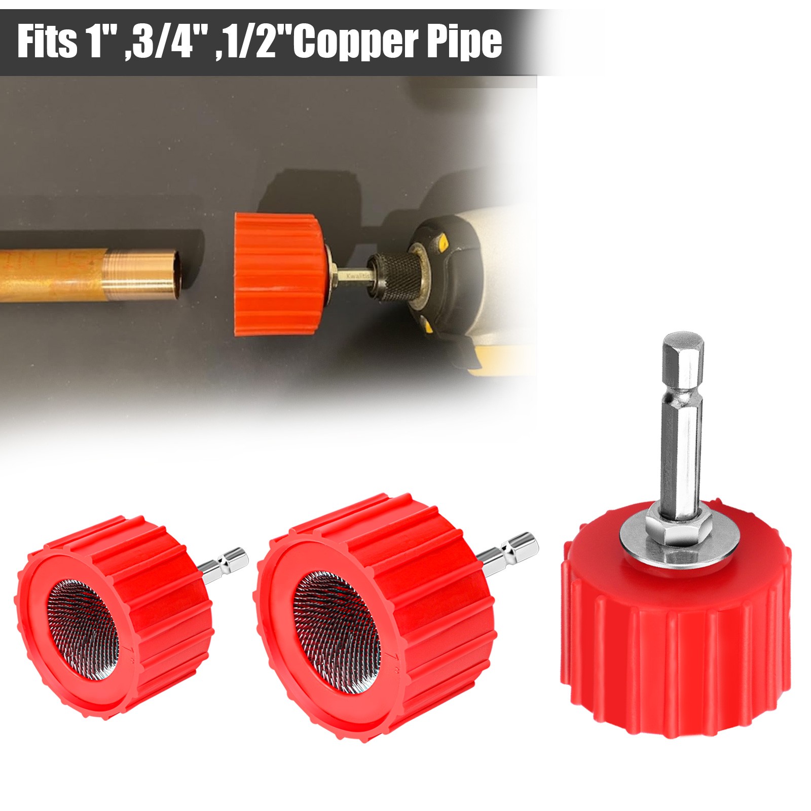 Copper Pipe Cleaner Set for Drill 1/2″ 3/4″ 1″ Bore Brush Kit Plumbing HVAC Tool