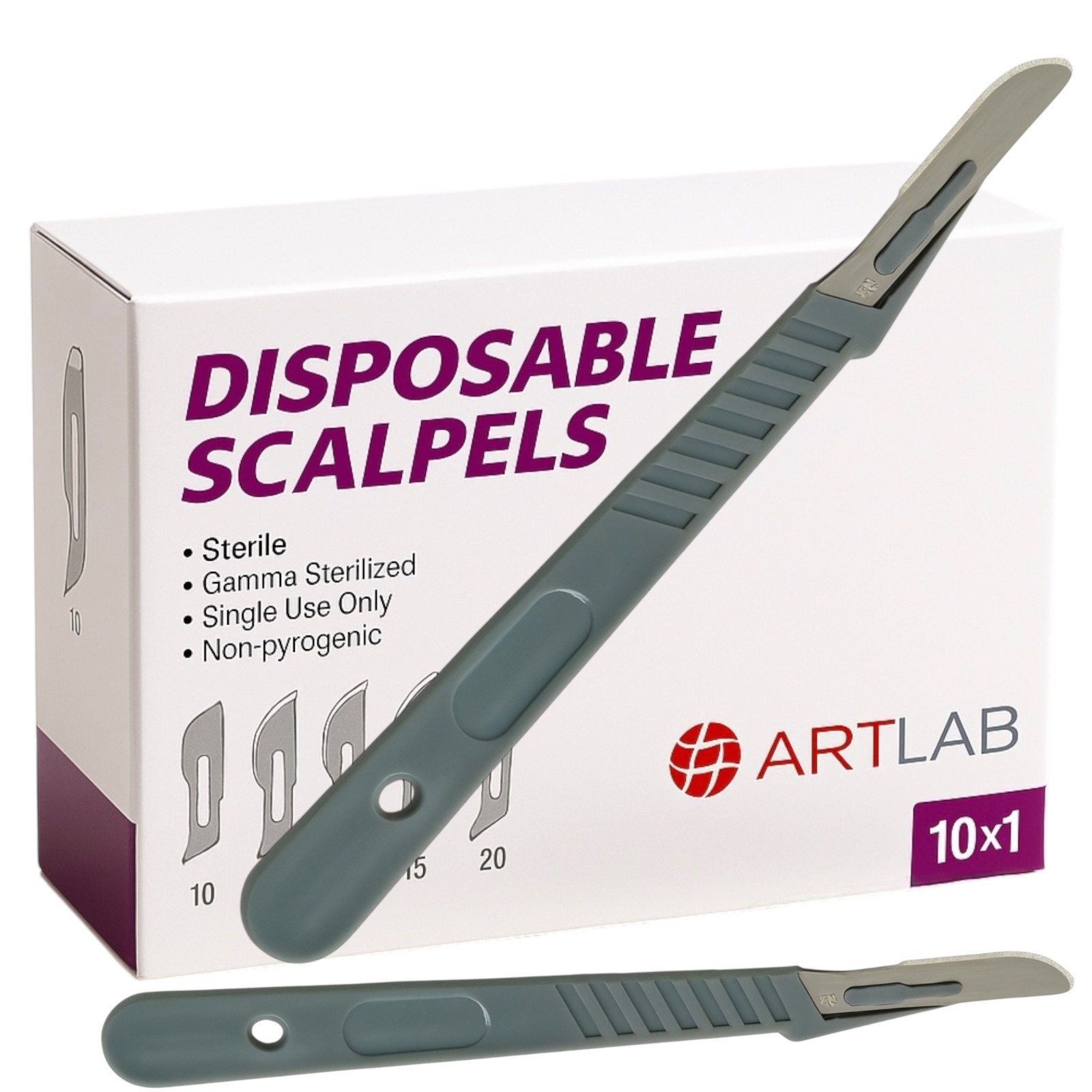 10 PCS STERILE DISPOSABLE SCALPELS #10-SINGLE USE-DENTAL, SURGICAL, DERMAPLANING