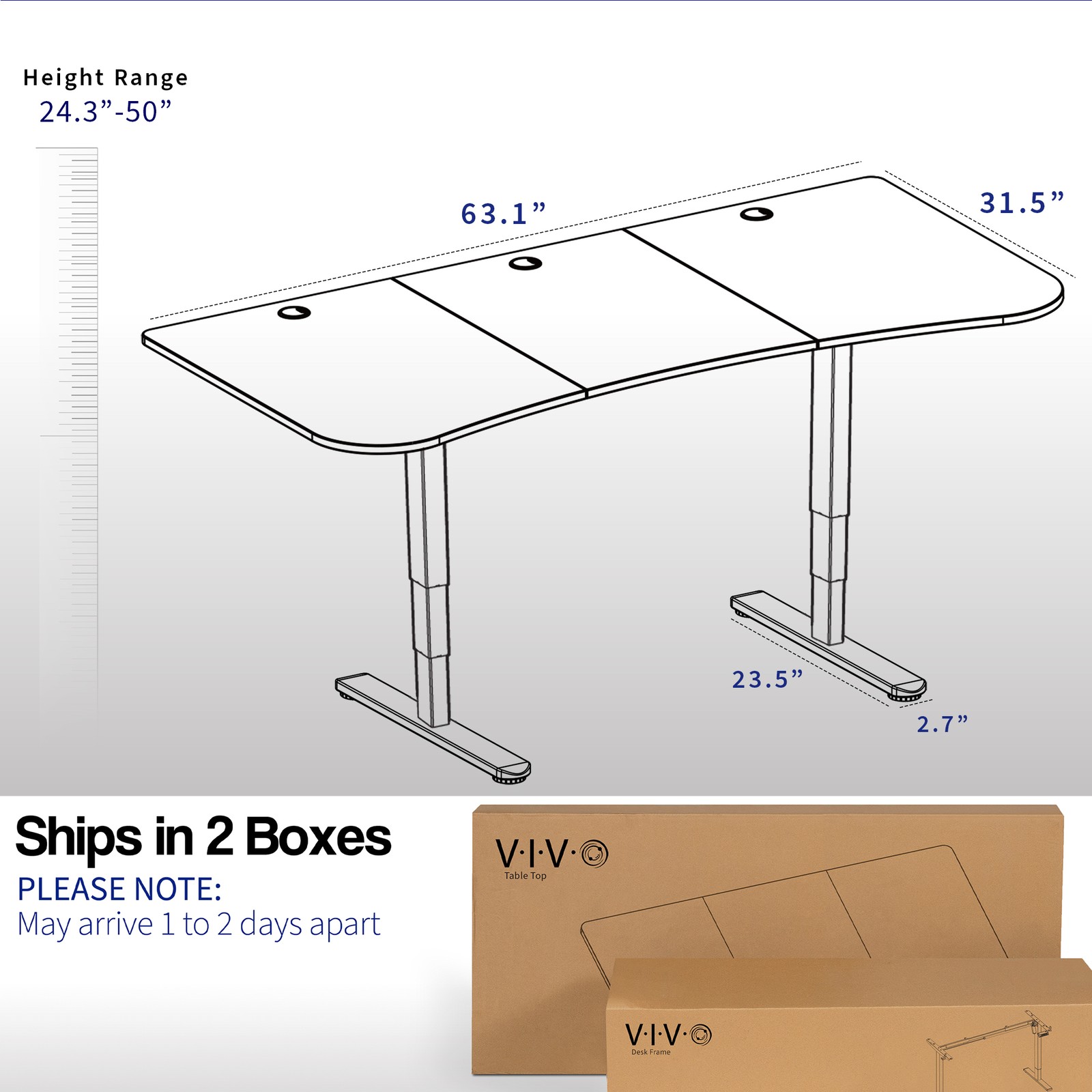 VIVO Electric 63″ x 32″ Stand Up Desk, Dark Gray Table Top, Black Frame