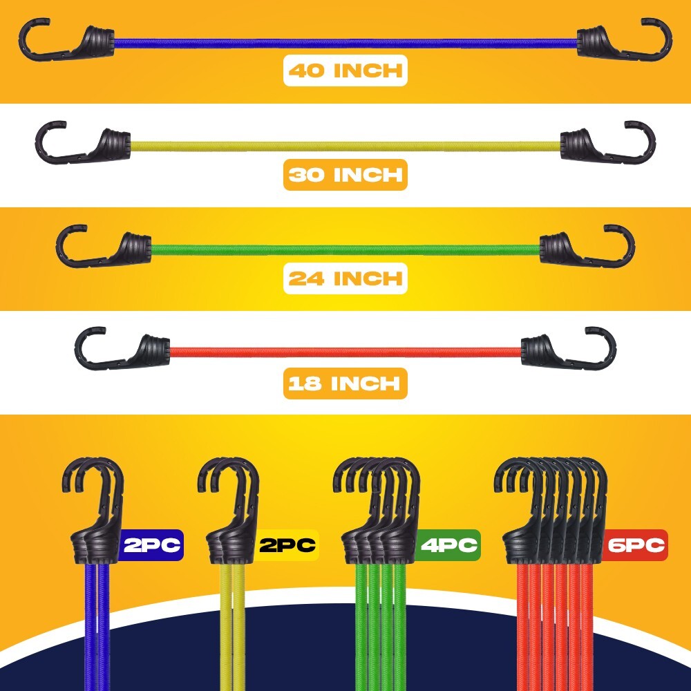 Frunop 30-Piece Heavy duty Assorted Bungee Cords Set Includes 10″, 18″, 32″, 40″