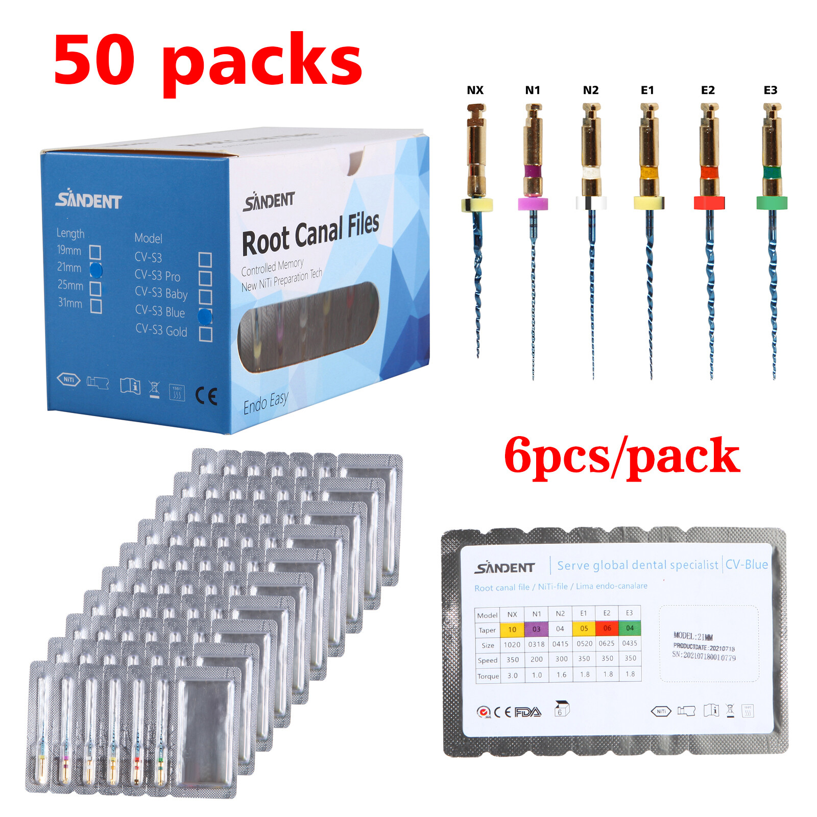 Dental Endo Endodontic Engine Rotary Files Root Canal NiTi Files 25mm 21mm 31mm