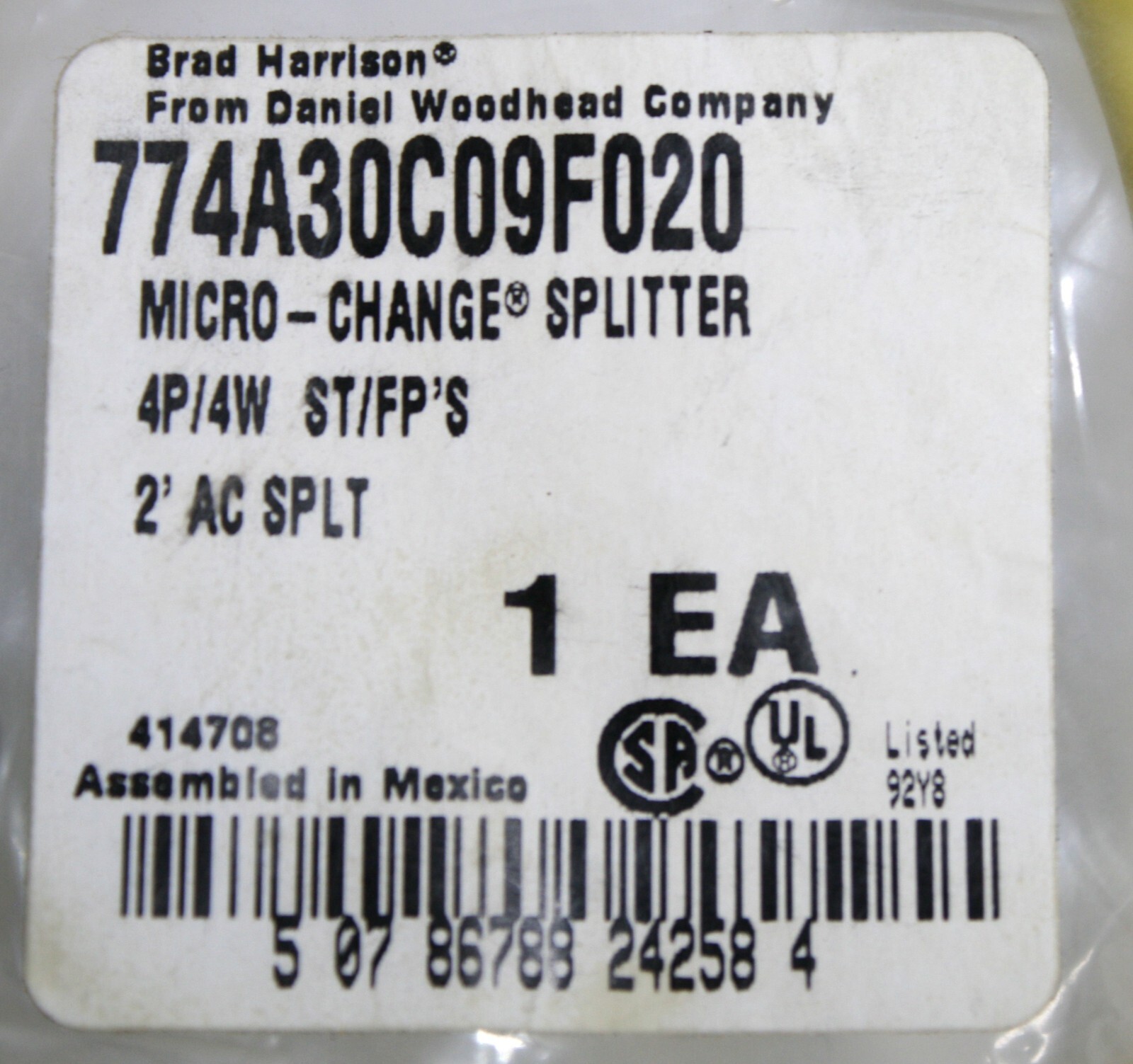 Molex Brad Harrison Woodhead 774A30C09F020 Splitter 4P/4W Cable Male Straight 2′