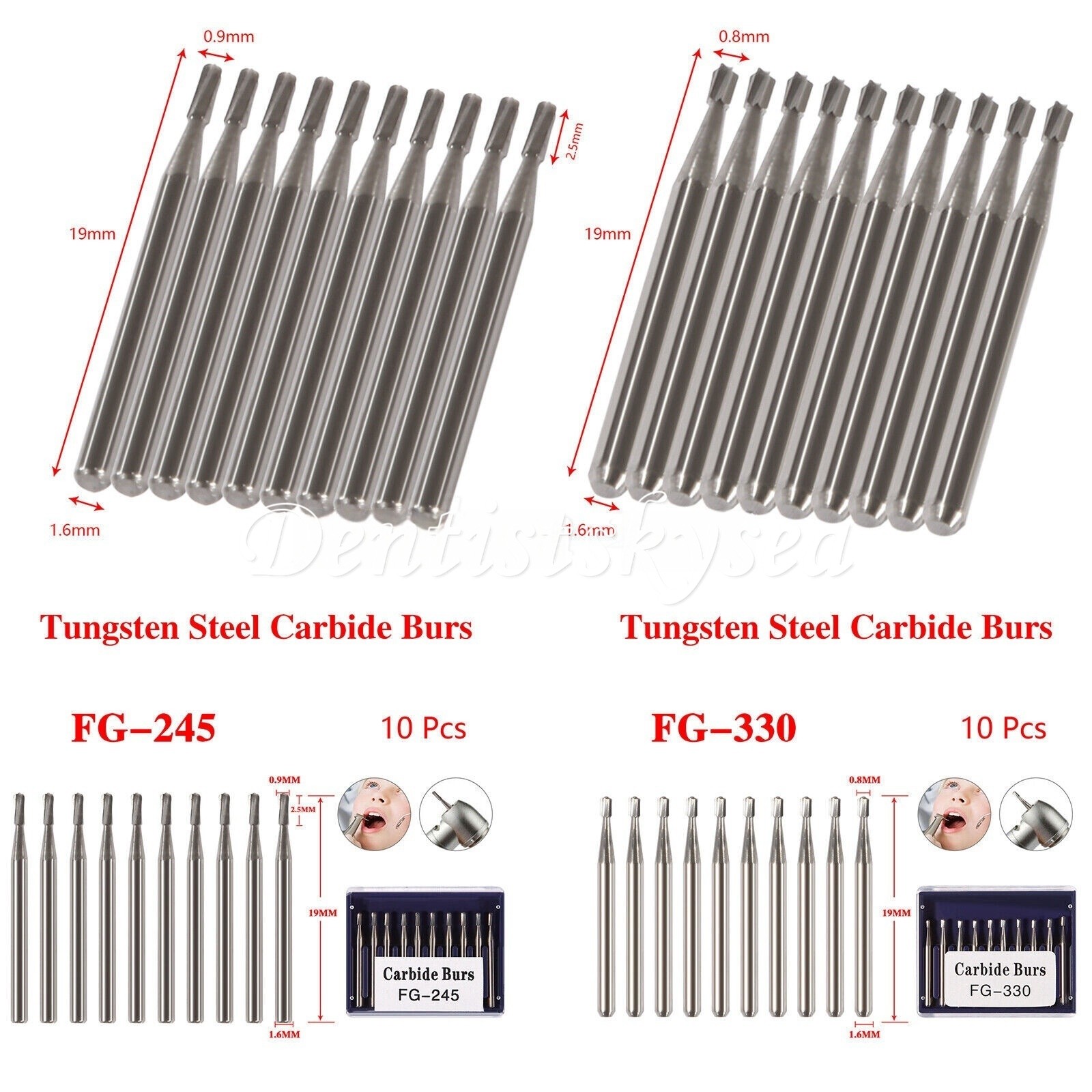 Dental Carbide Burs FG 330 245 Burs High Speed Friction Grip Pear