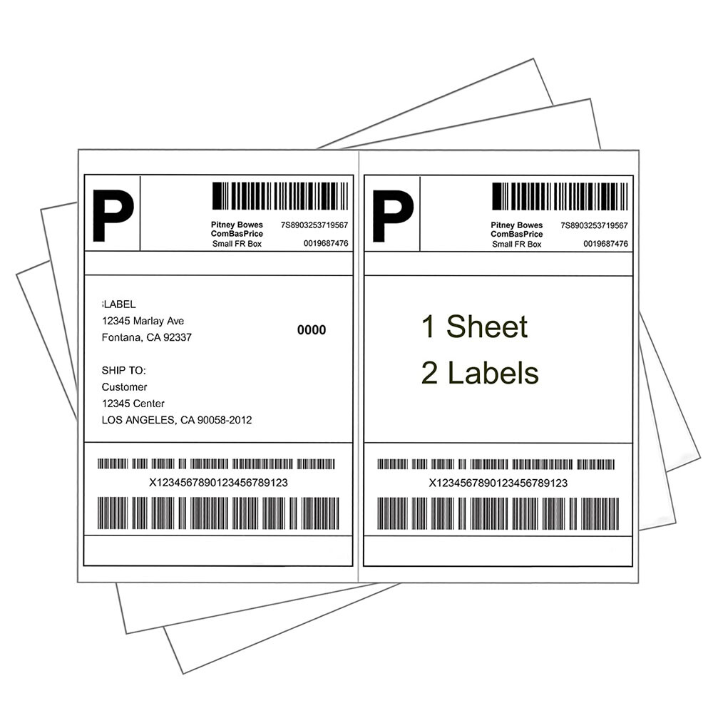 50-1000 Shipping Labels 8.5″ x 5.5″ Half Sheets Self Adhesive 2 Per 8.5×11 Sheet