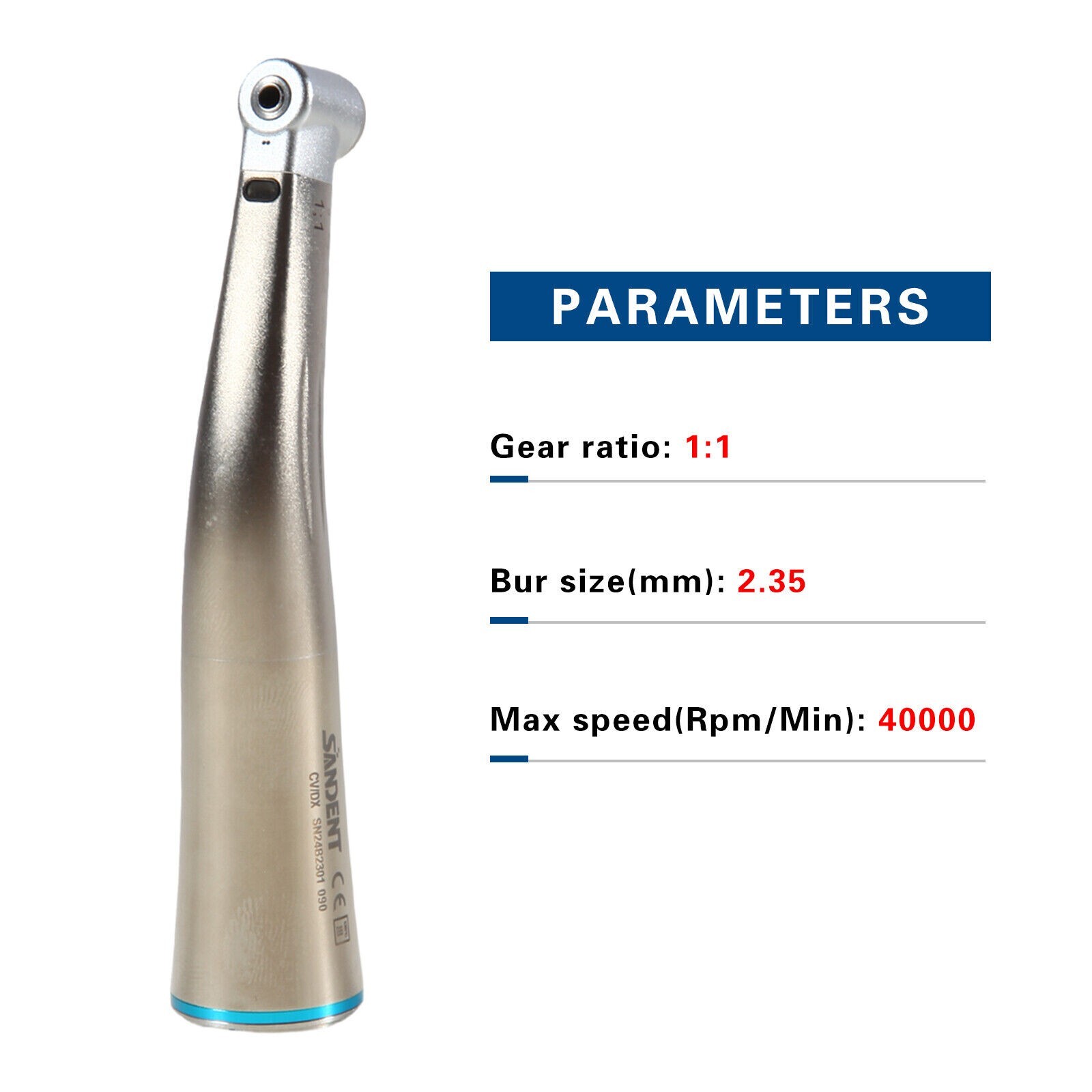 Dental LED Light Fiber Optic Contra Angle 1:1 Low Speed Handpiece DS USA