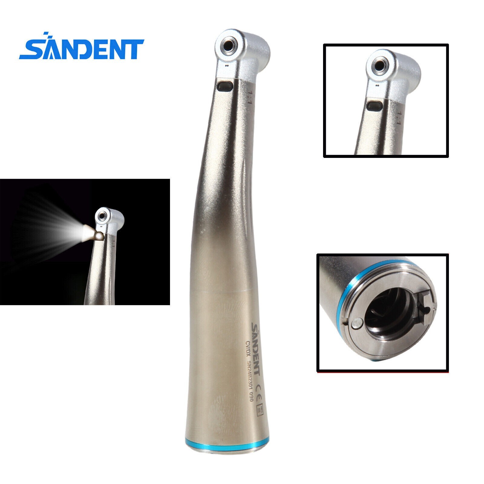 Dental LED Light Fiber Optic Contra Angle 1:1 Low Speed Handpiece DS USA
