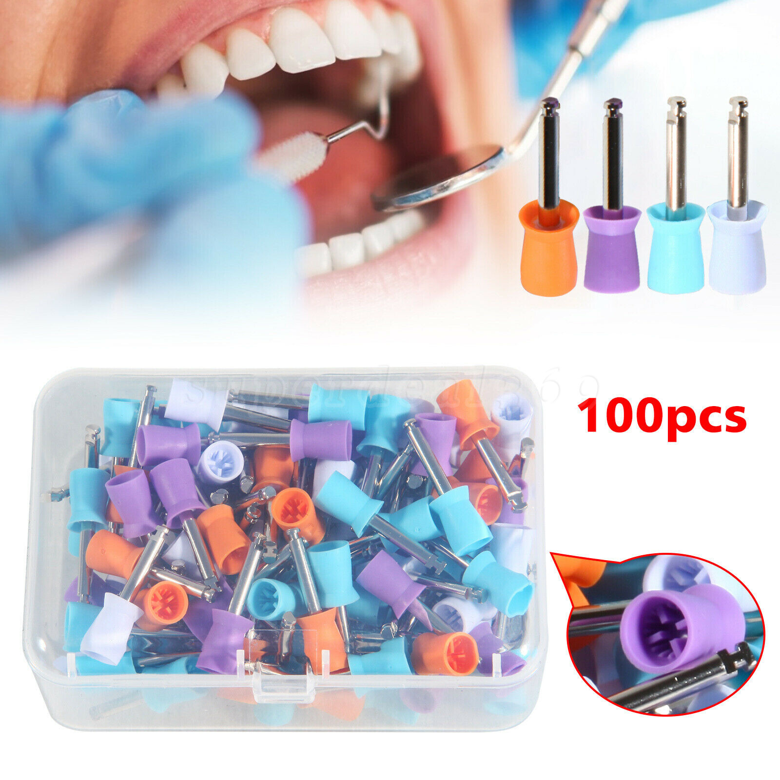 100*Dental Rubber Prophy Tooth Polish Polishing Cups Latch type brush Mixed OR