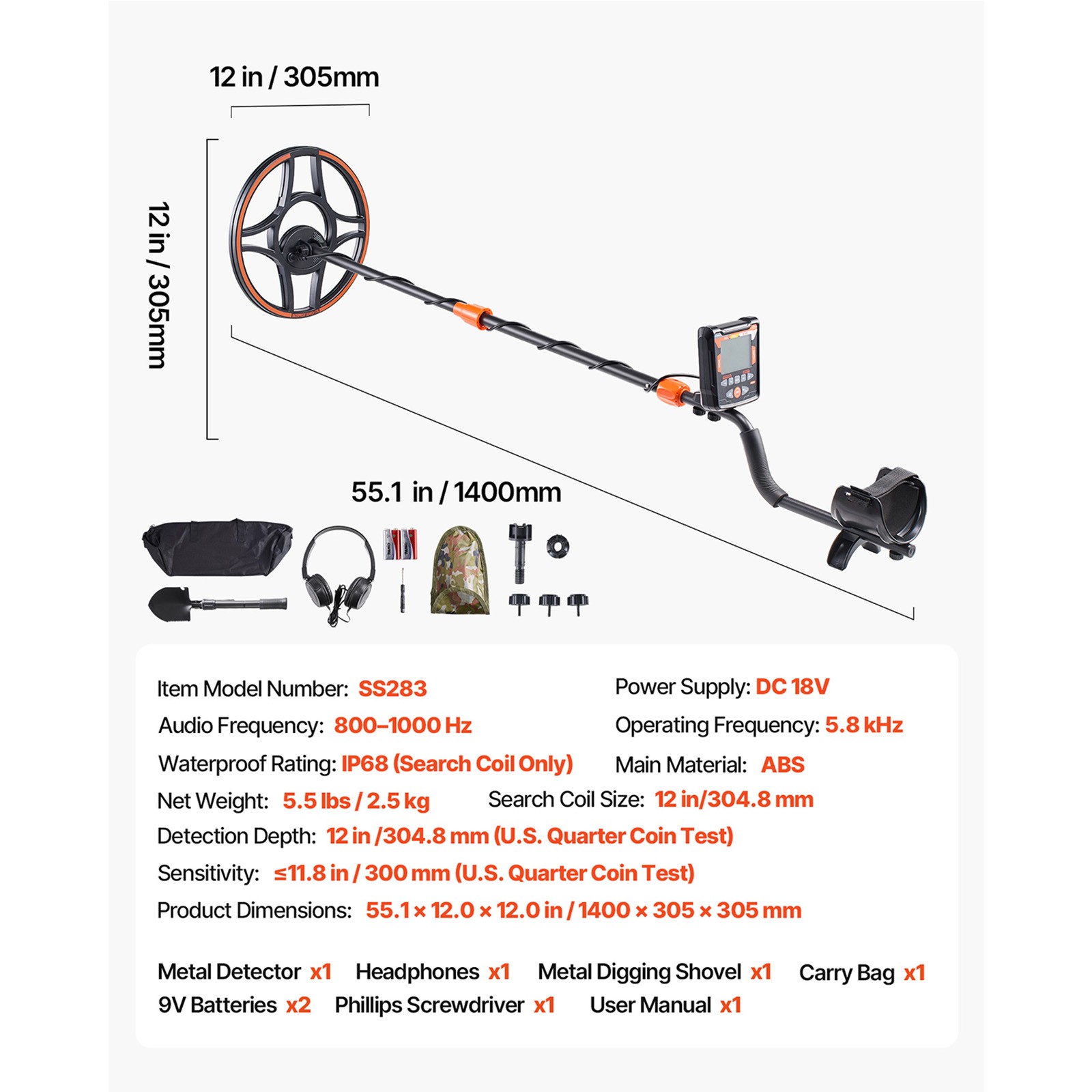 12 Inch Metal Detector Professional Gold Digger Hunter Waterproof IP69 for Adult