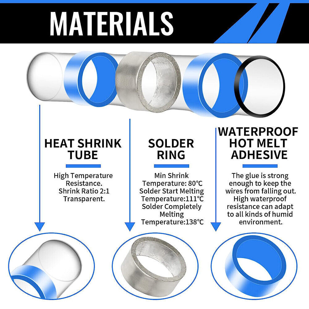 1000-50 Seal Solder Sleeve Heat Shrink Waterproof Butt Wire Connectors Terminals